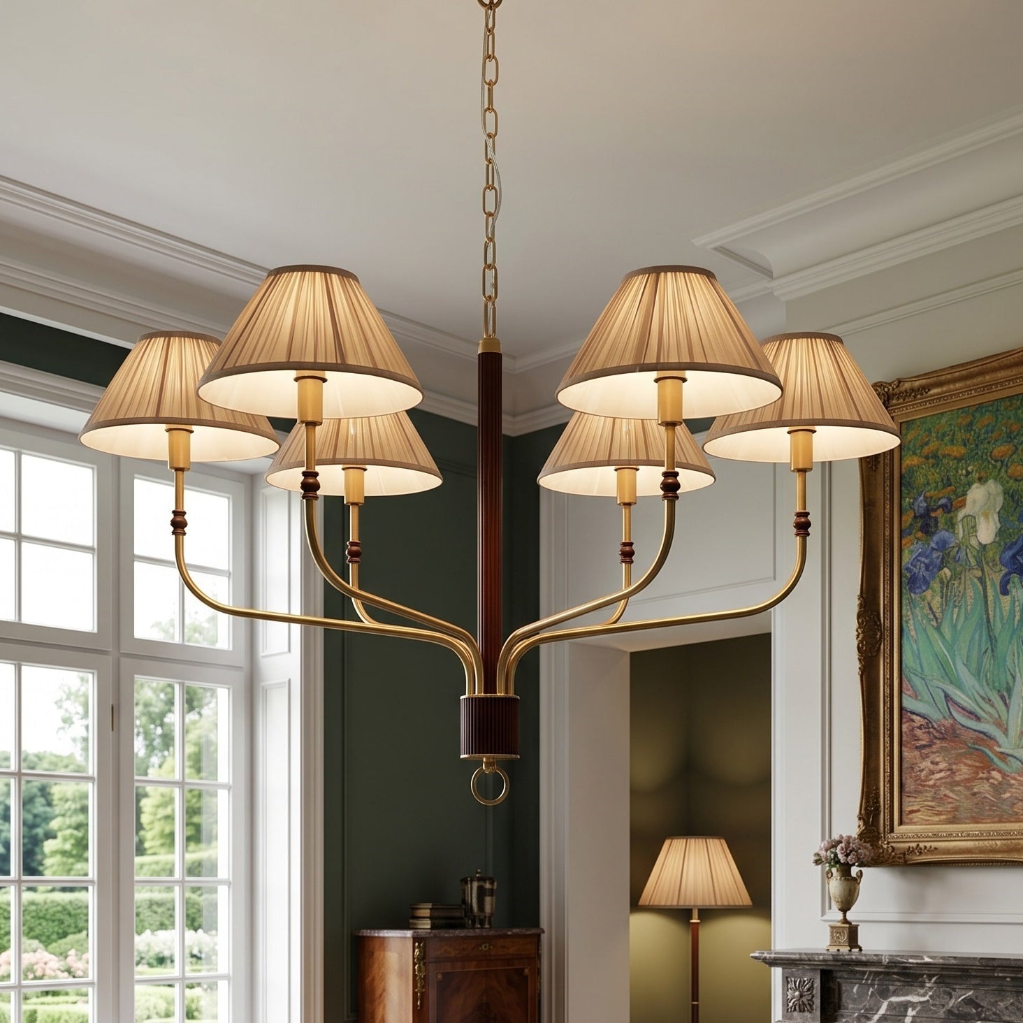 Pleated Empire Shade Brass Chandelier