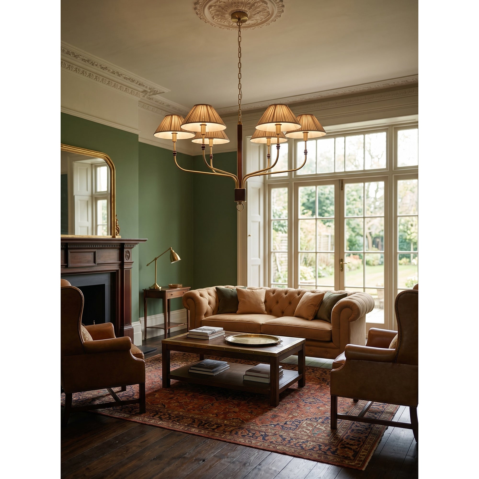 Pleated Empire Shade Brass Chandelier