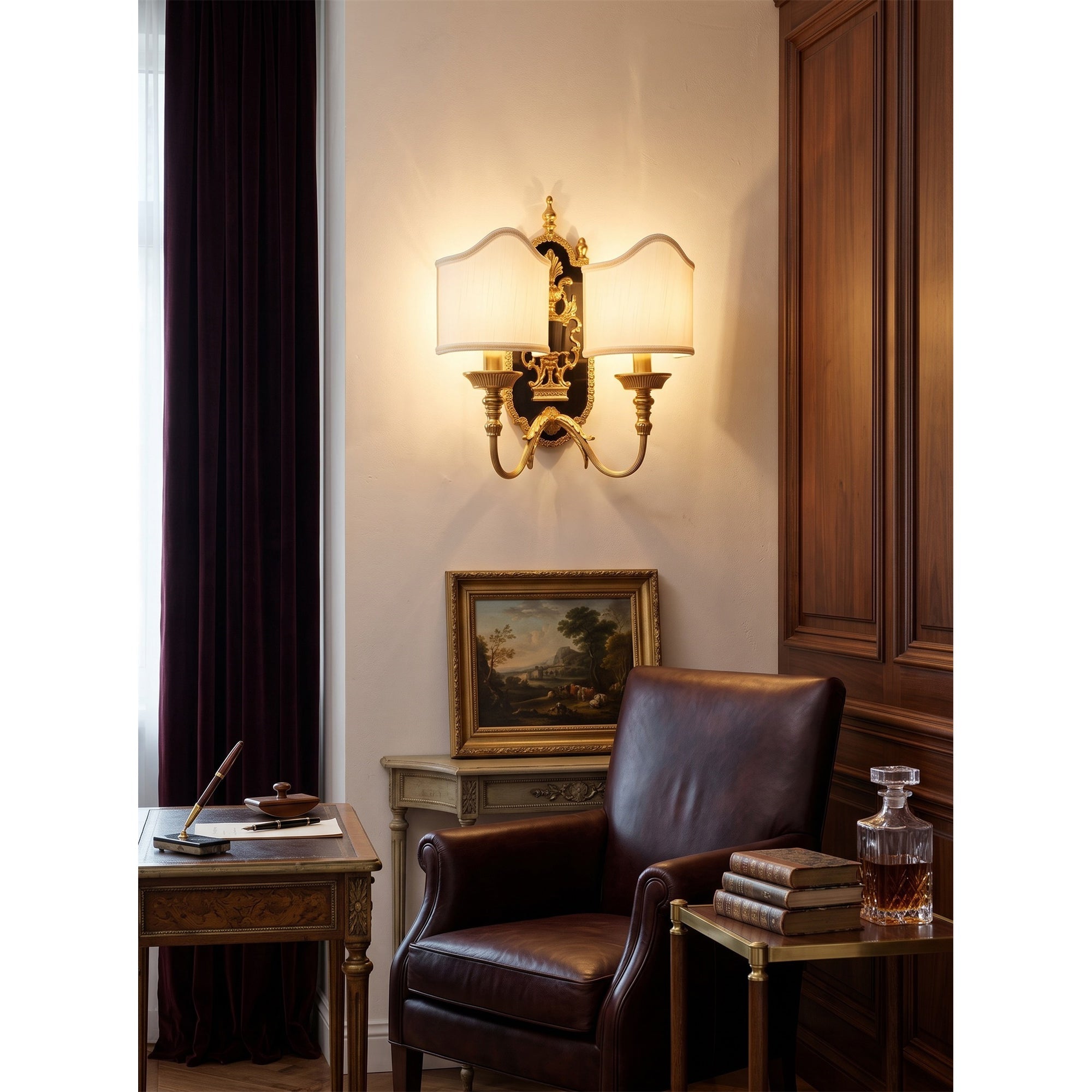 Brass Urn & Scalloped Shade Sconce