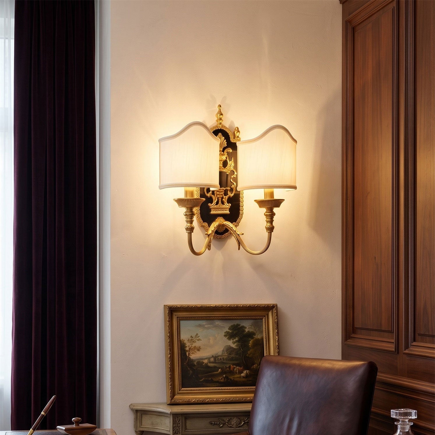 Brass Urn & Scalloped Shade Sconce