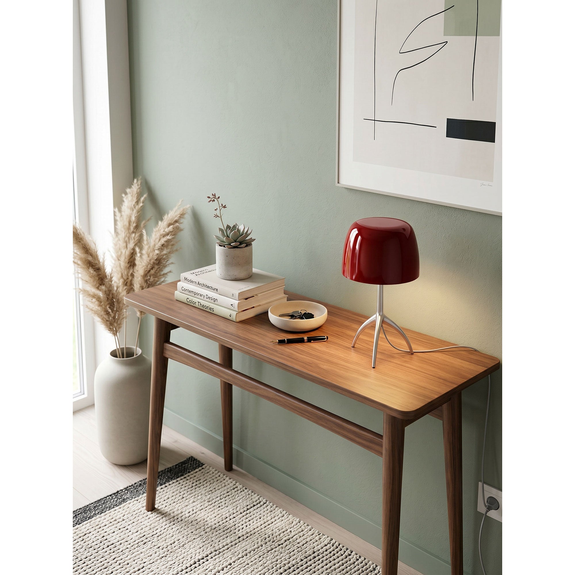 Red Blown Glass Tripod Table Lamp