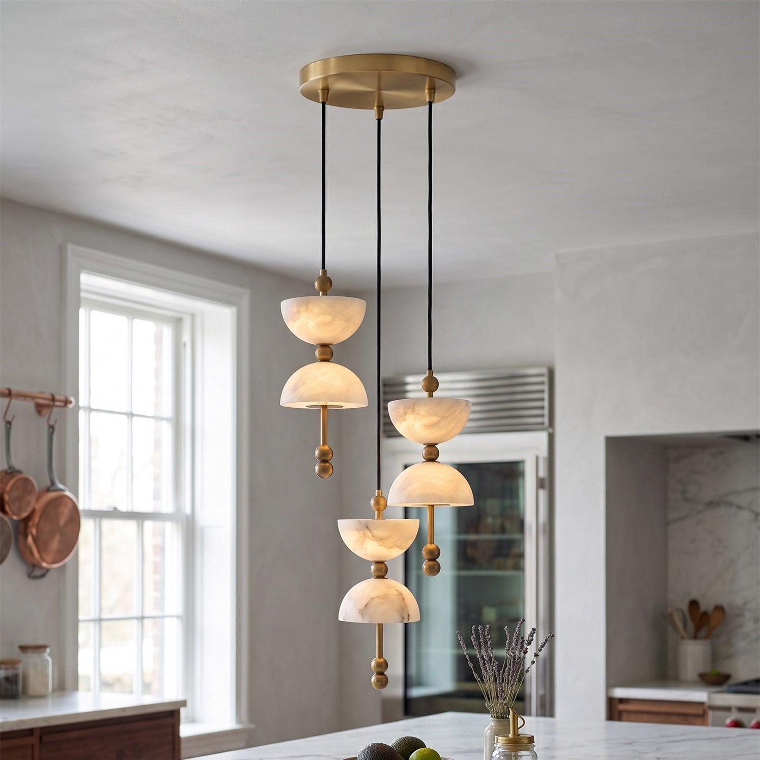 Cascading Alabaster Dome Chandelier