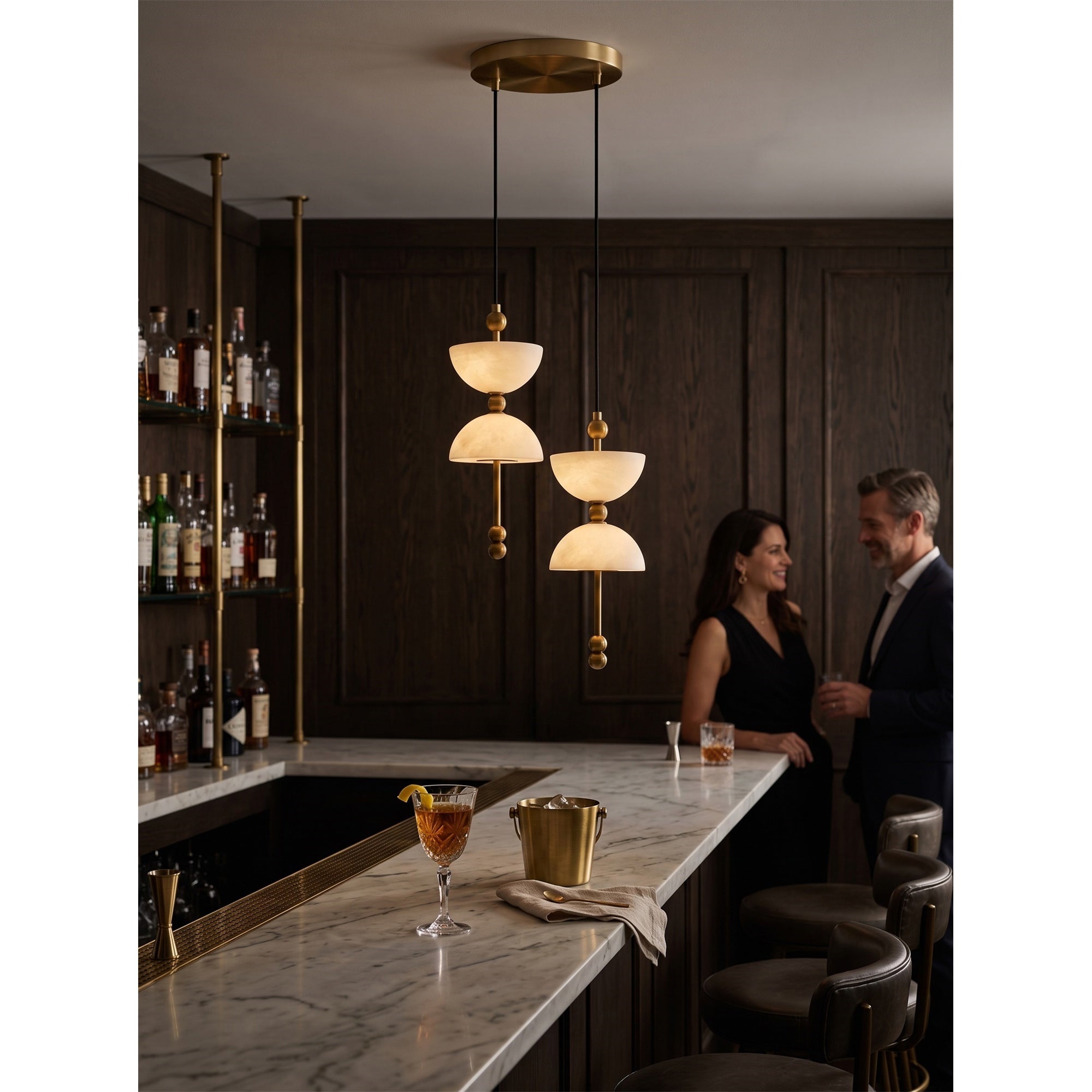 Cascading Alabaster Dome Chandelier