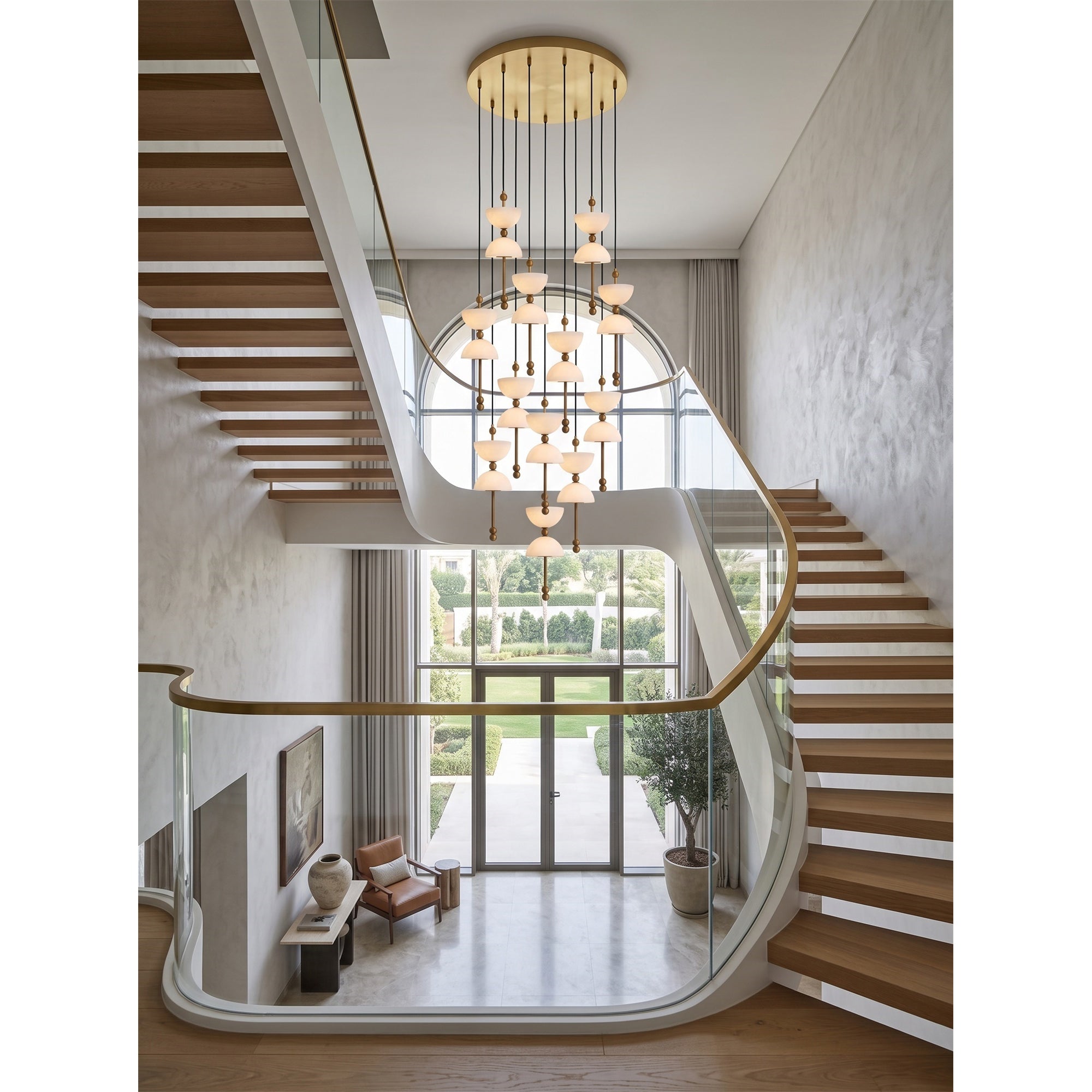 Cascading Alabaster Dome Chandelier