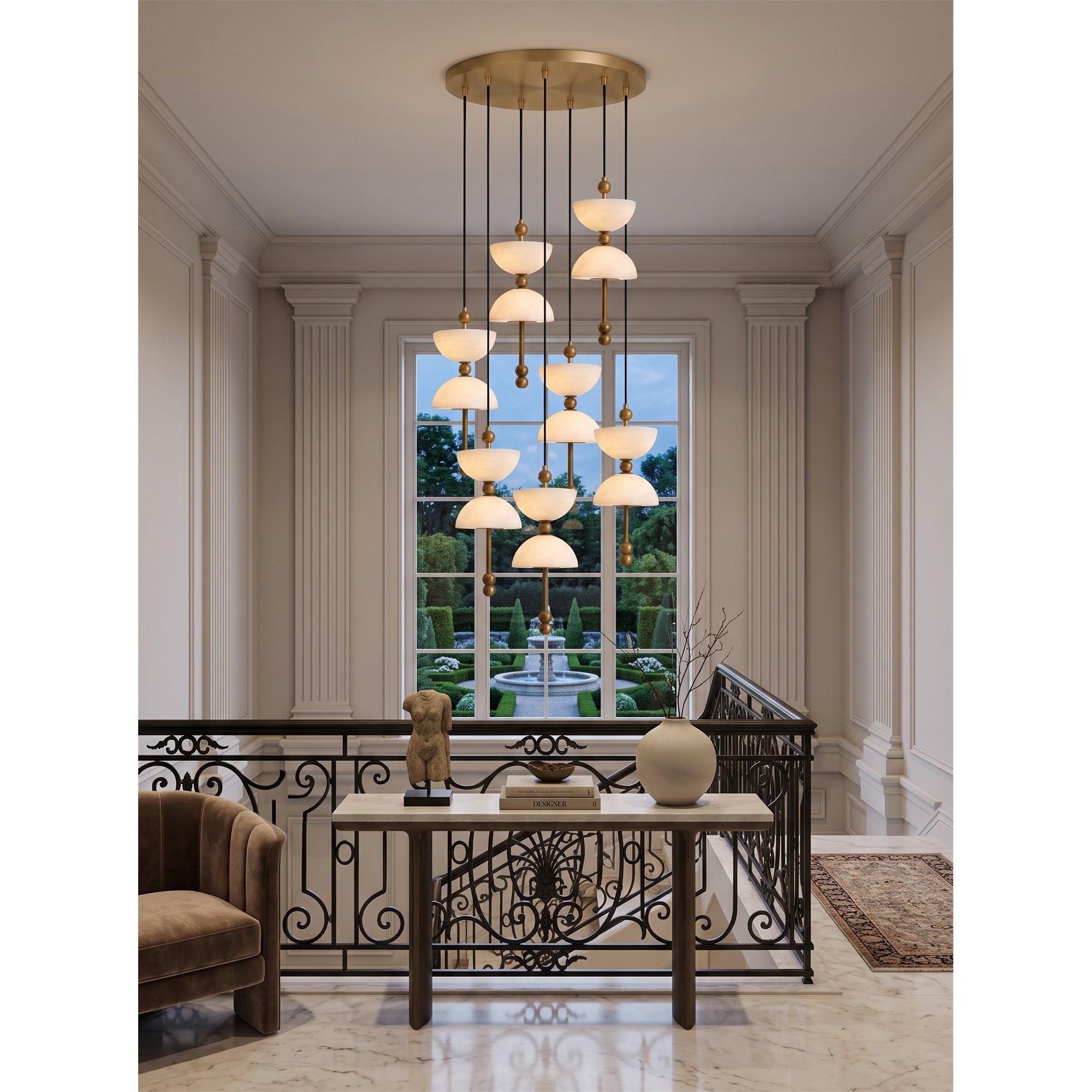 Cascading Alabaster Dome Chandelier