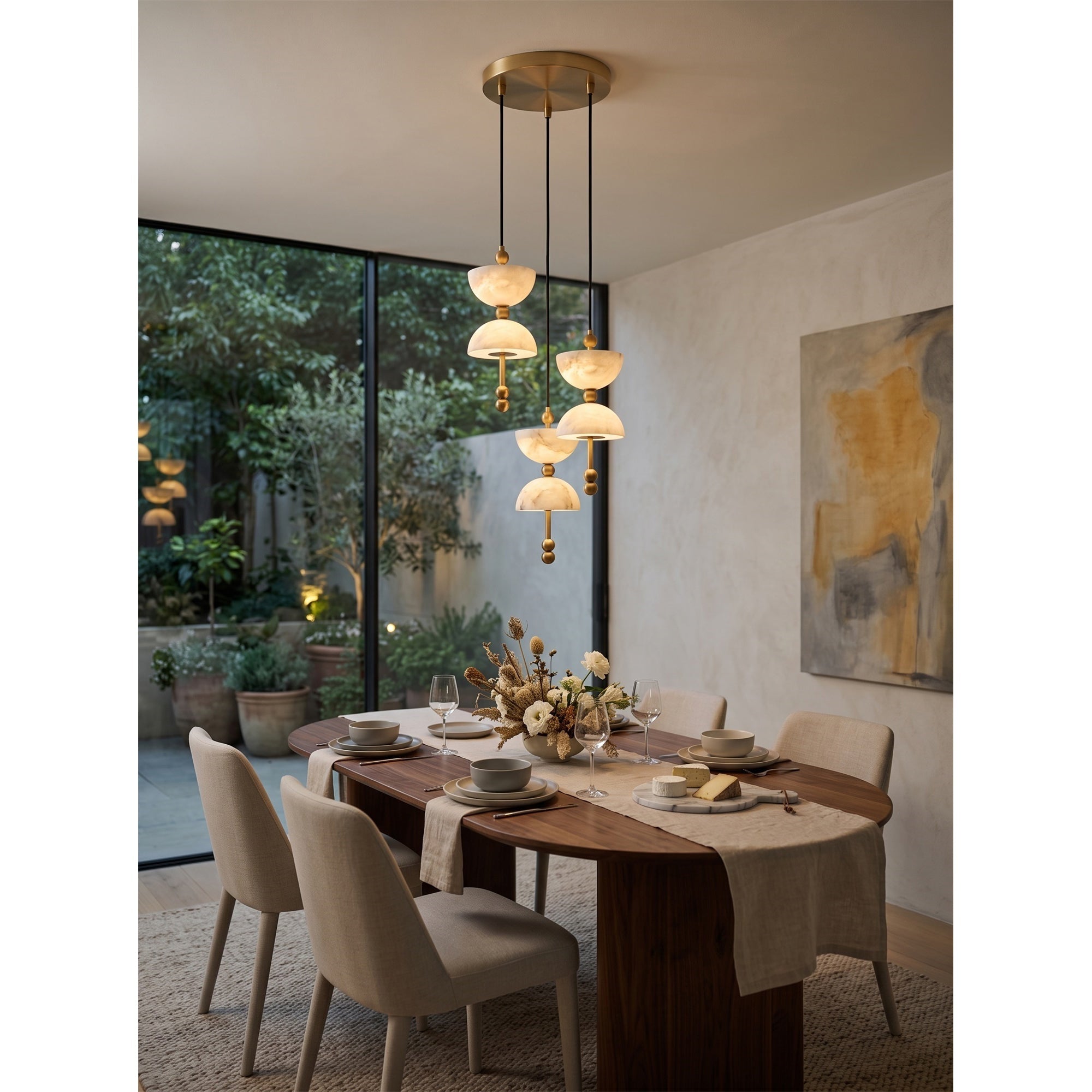 Cascading Alabaster Dome Chandelier
