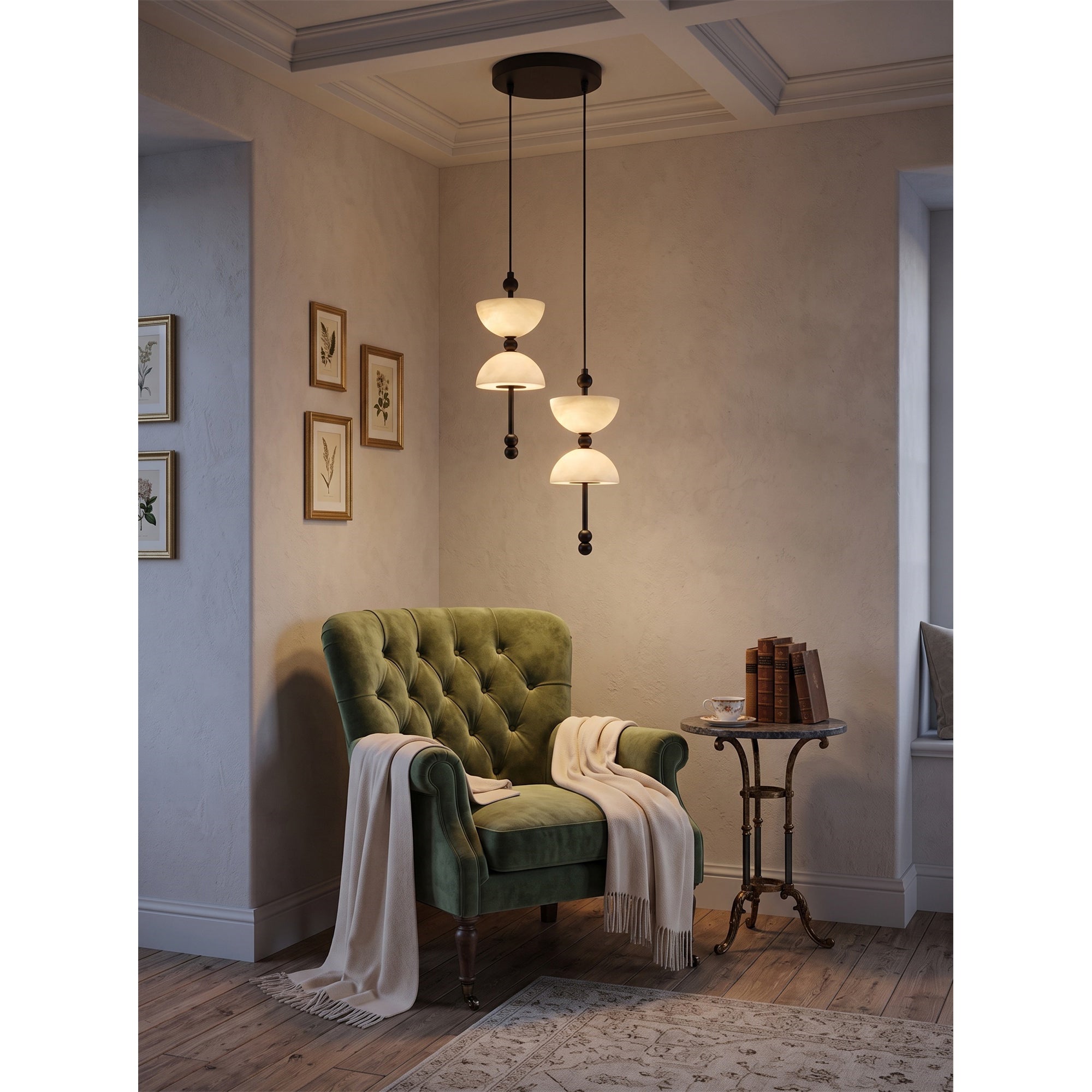 Cascading Alabaster Dome Chandelier