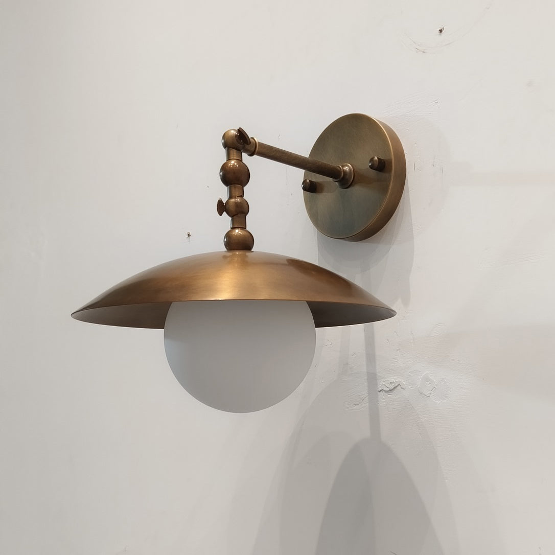 Alabaster Orb & Brass Dome Wall Sconce