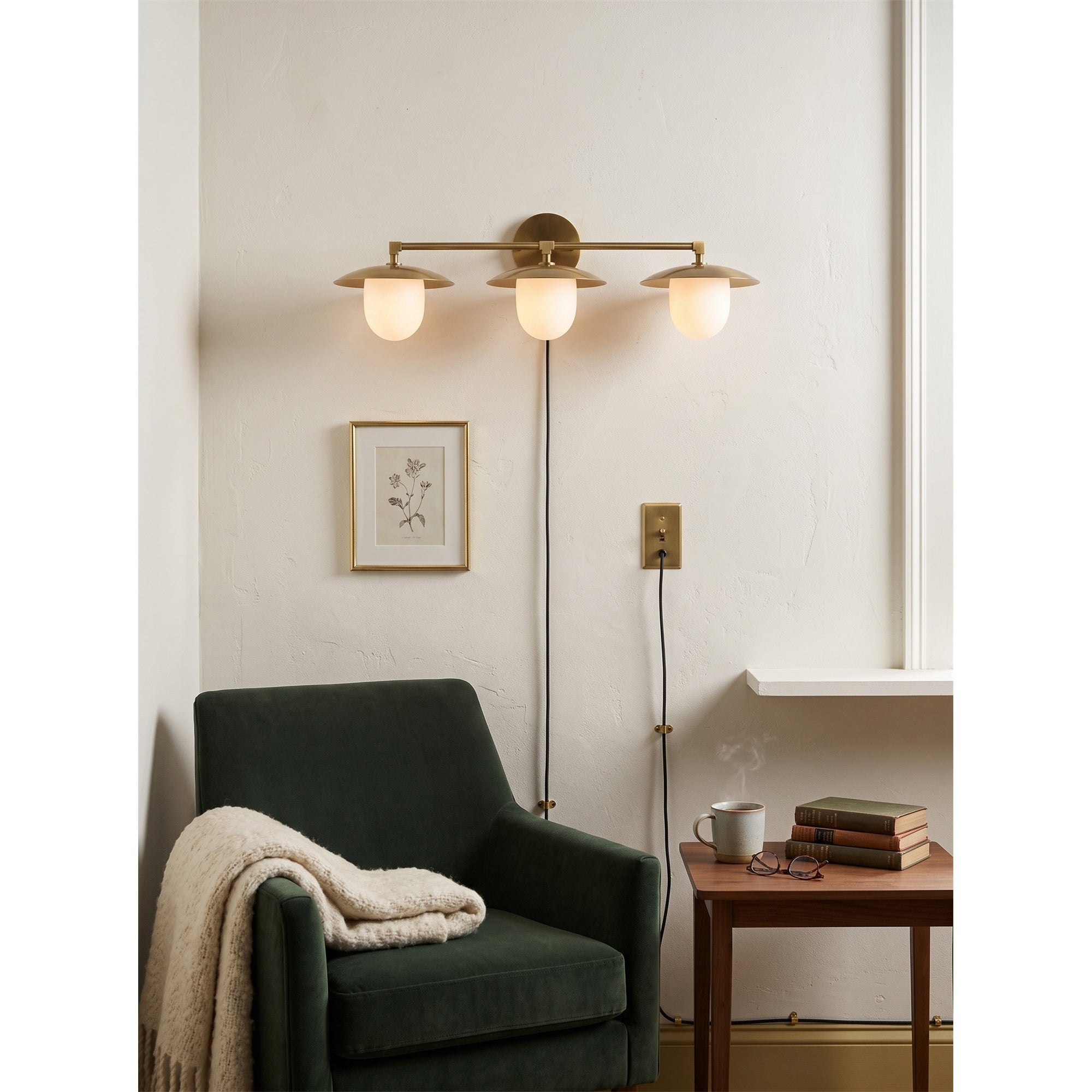 Twin Dome Plug-in Brass Wall Sconce