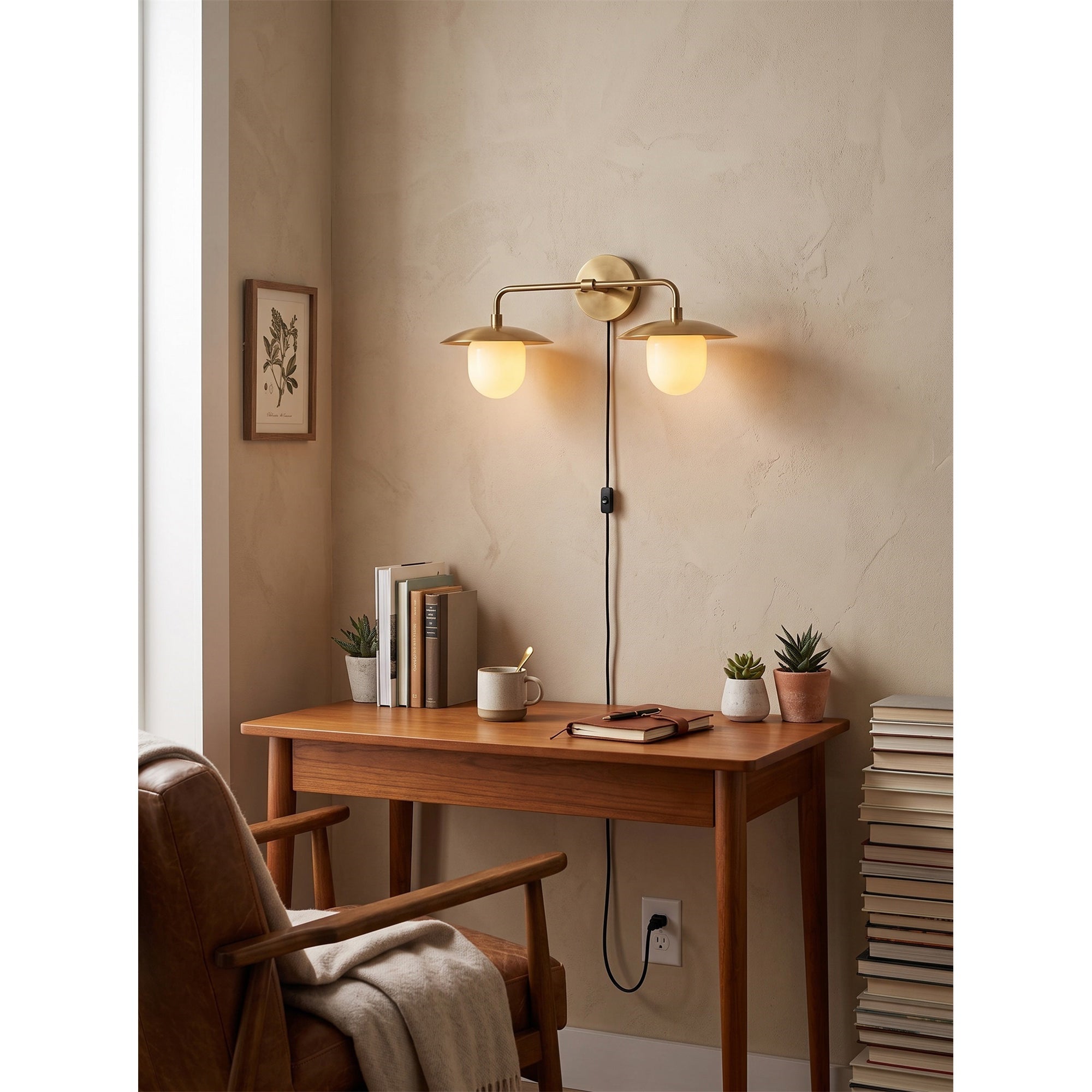 Twin Dome Plug-in Brass Wall Sconce