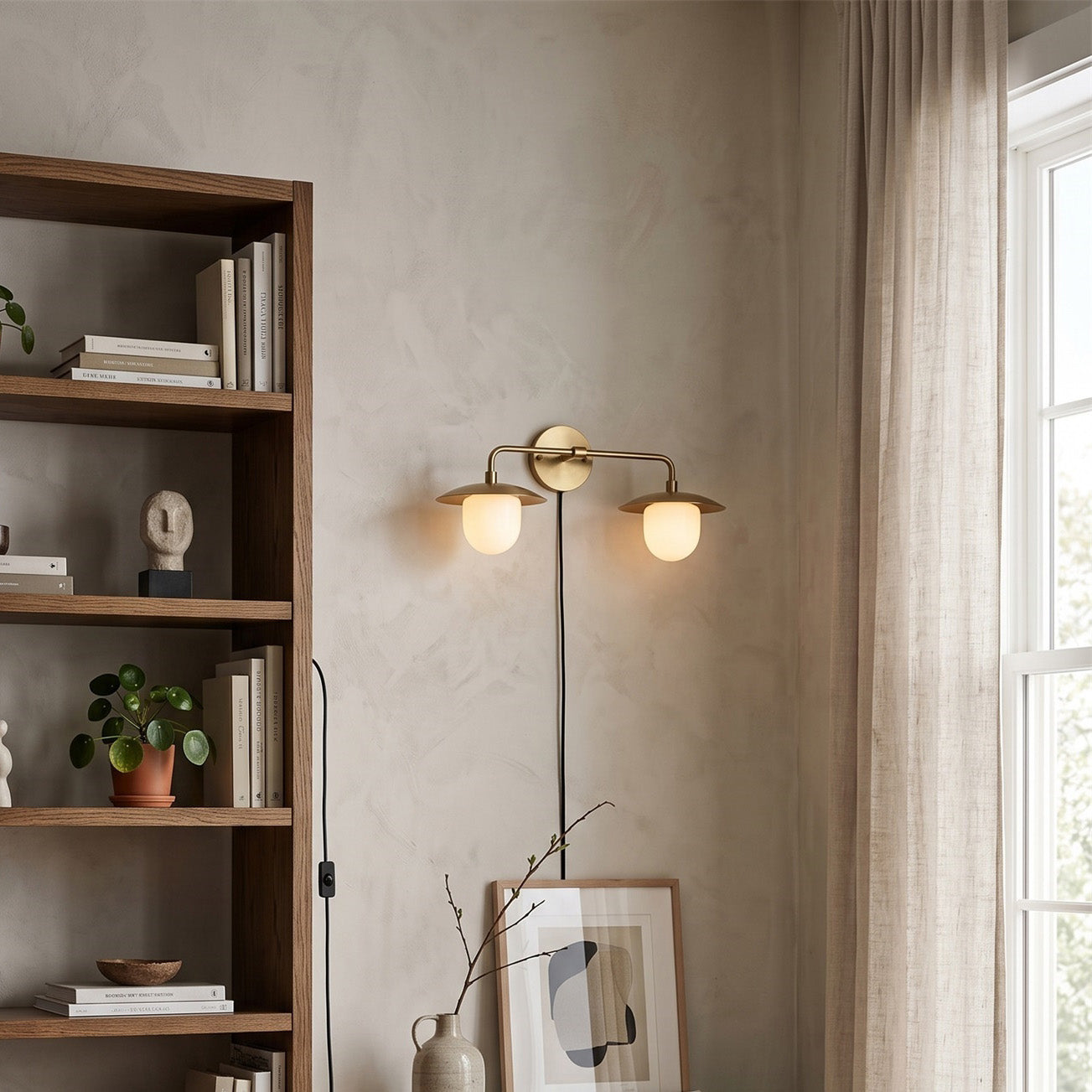 Twin Dome Plug-in Brass Wall Sconce