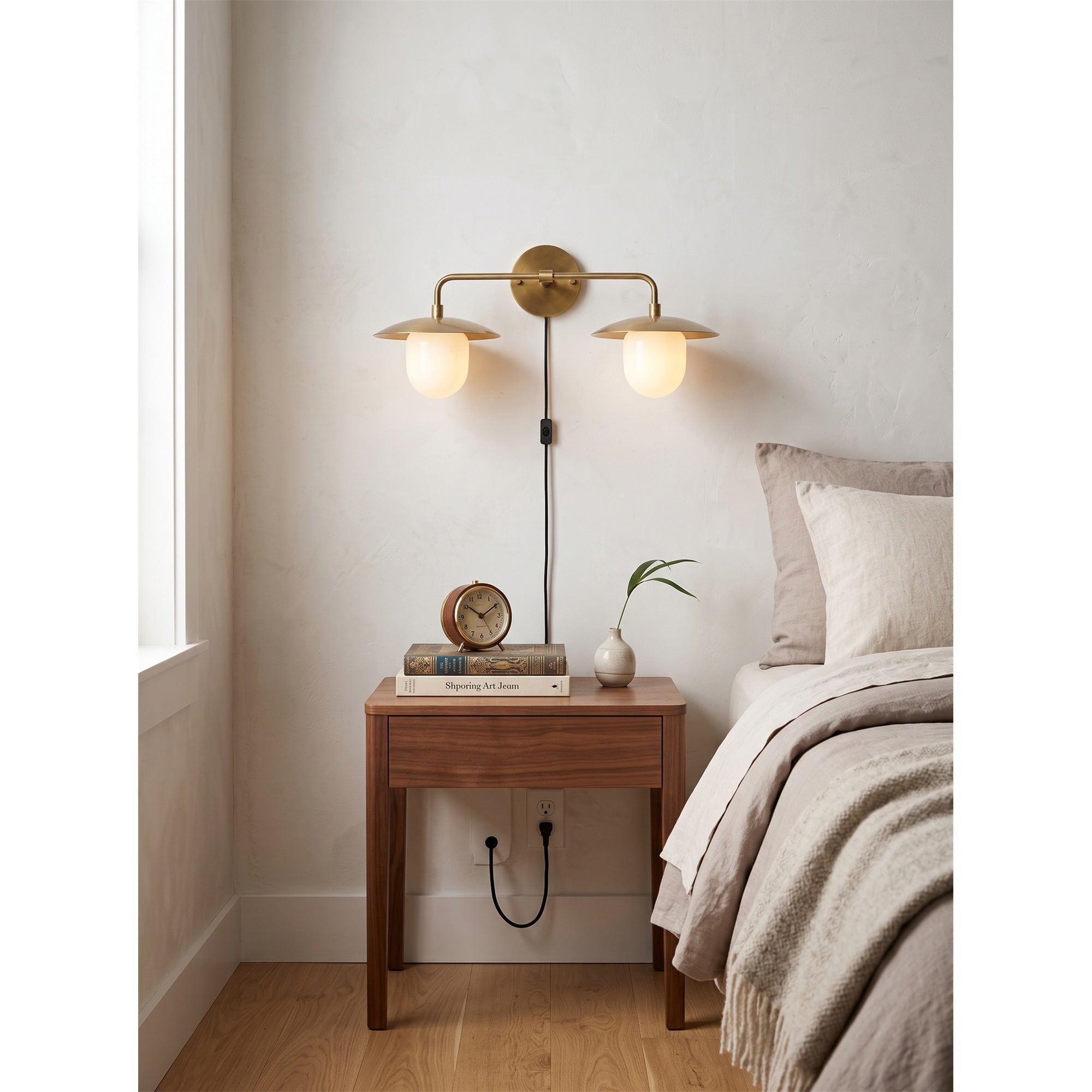 Twin Dome Plug-in Brass Wall Sconce