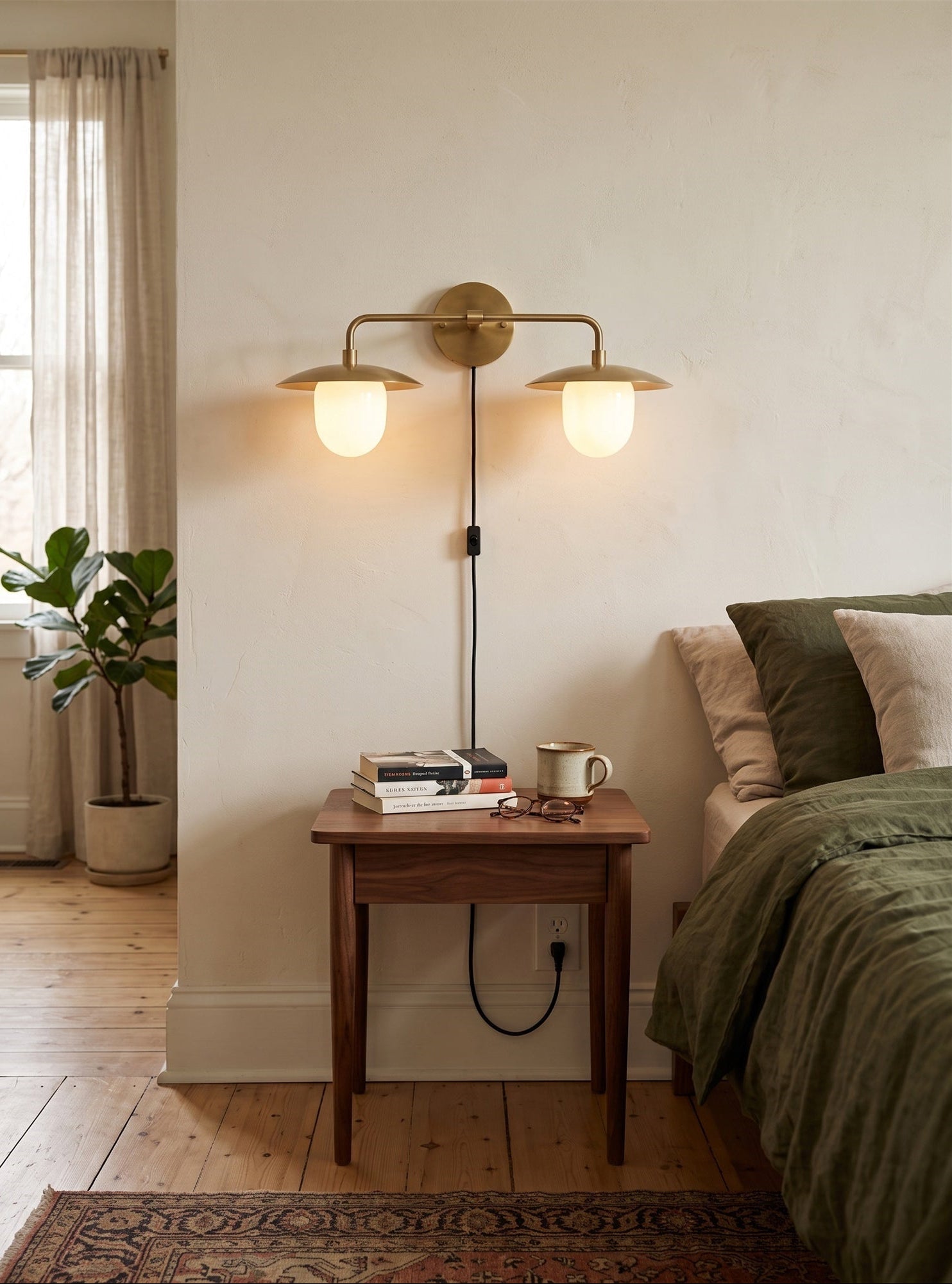 Twin Dome Plug-in Brass Wall Sconce