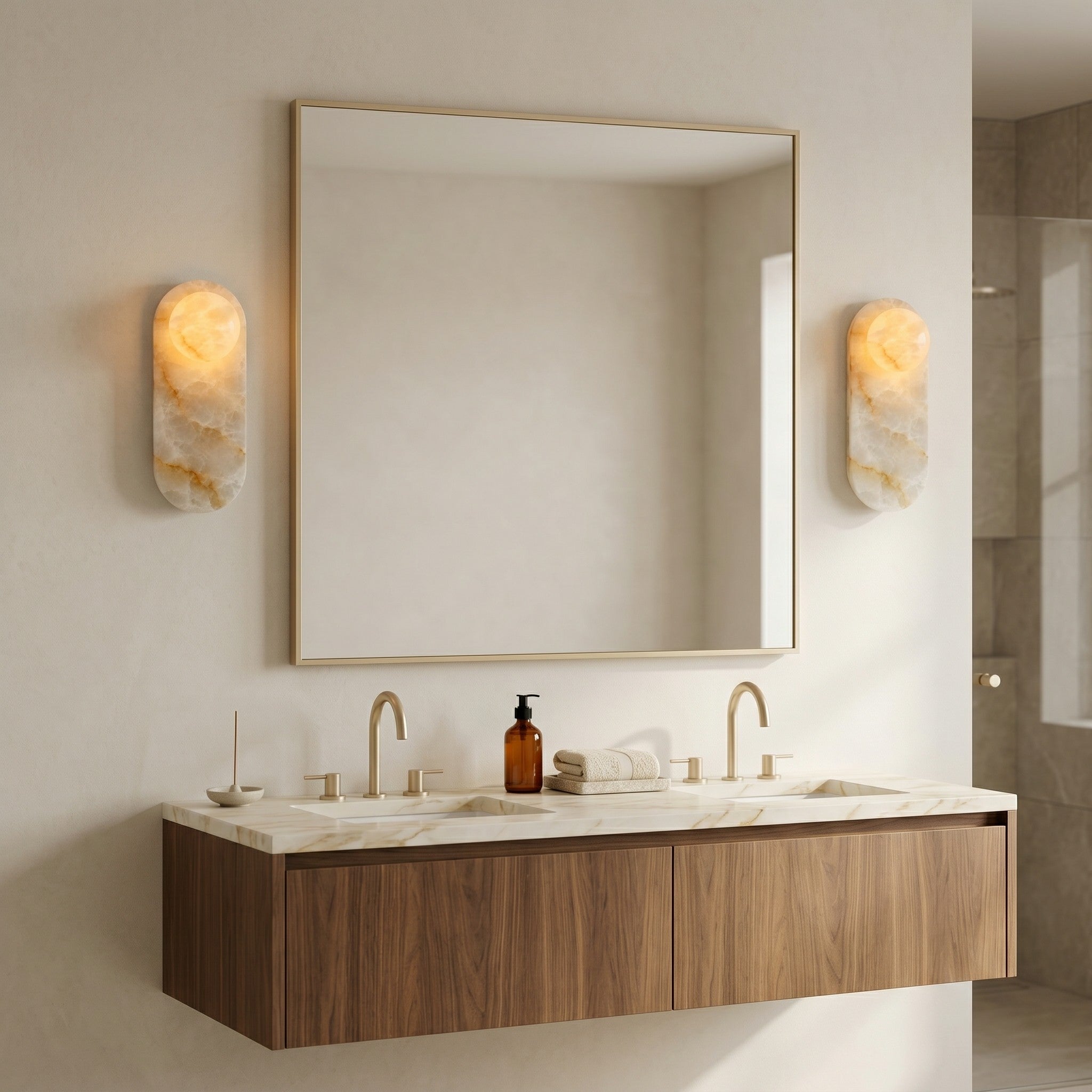 Tiered Alabaster Stone Wall Sconce