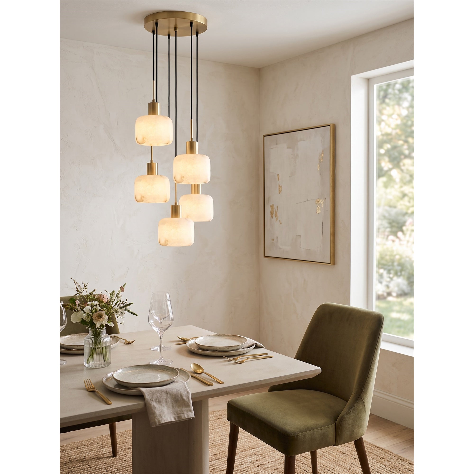 Cascading Alabaster Cube Chandelier