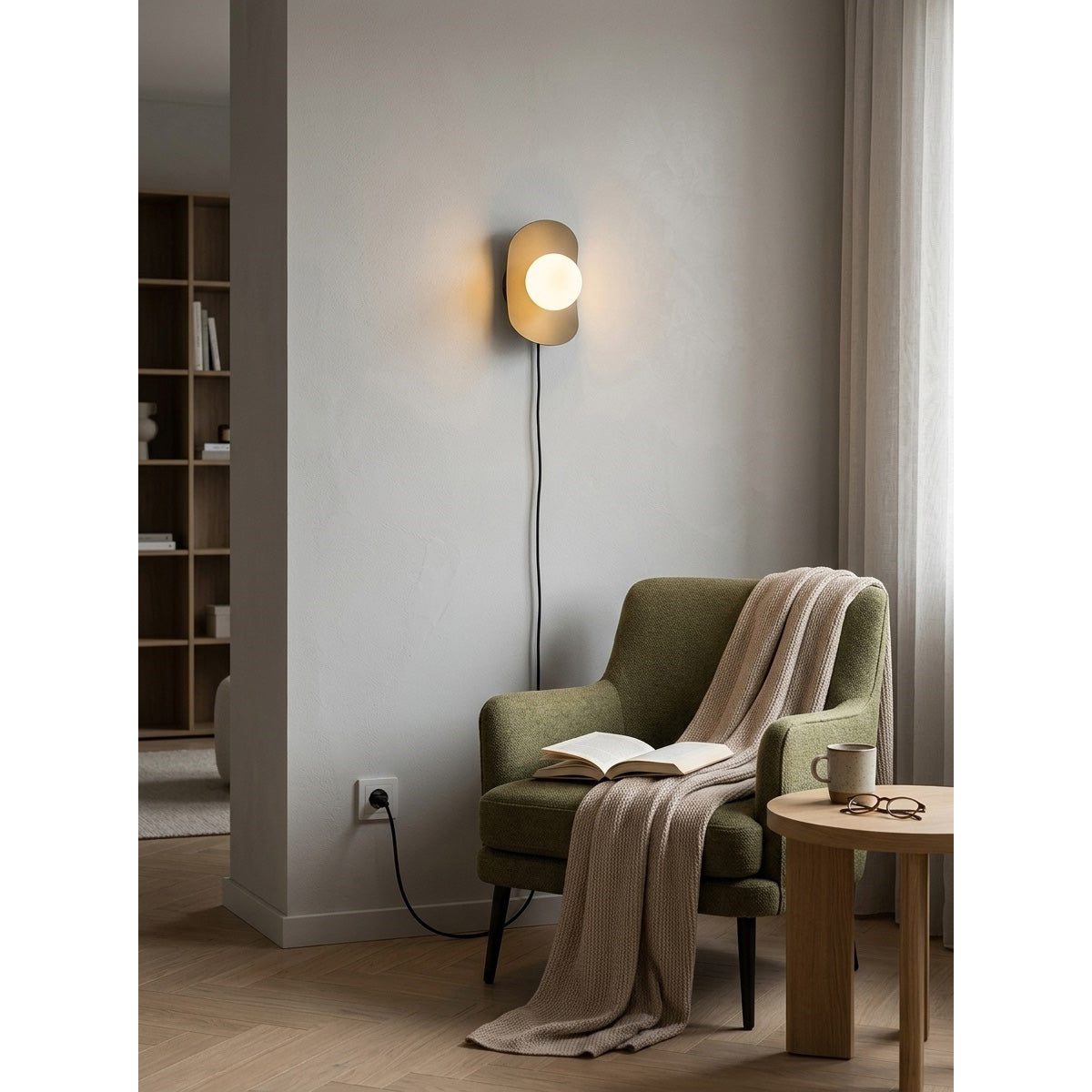 Organic Brass Plug-in Globe Wall Lamp