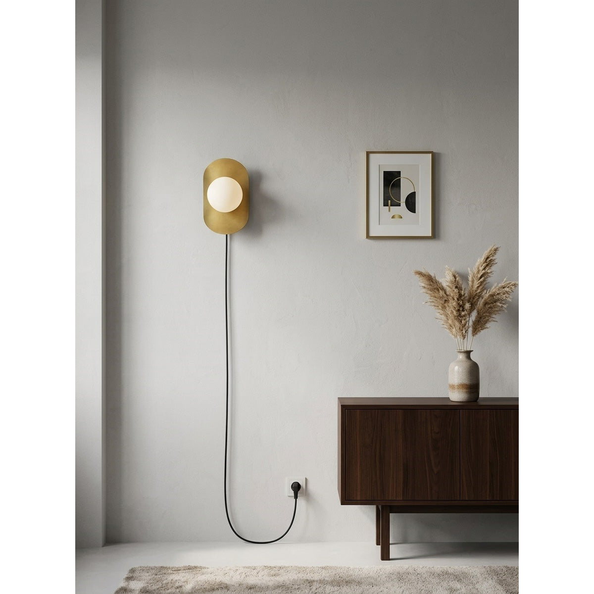 Organic Brass Plug-in Globe Wall Lamp