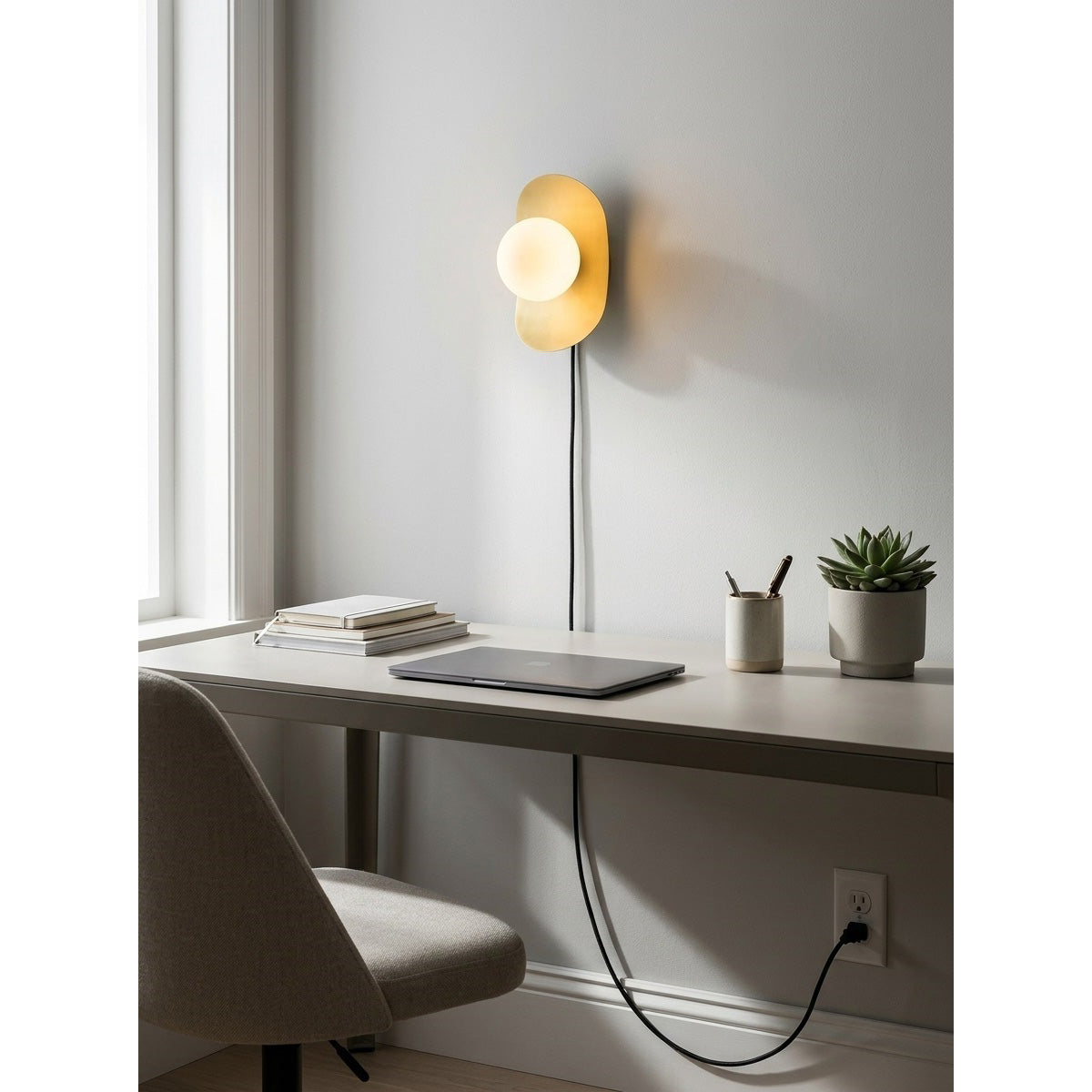 Organic Brass Plug-in Globe Wall Lamp
