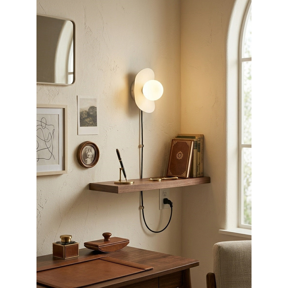 Organic Brass Plug-in Globe Wall Lamp
