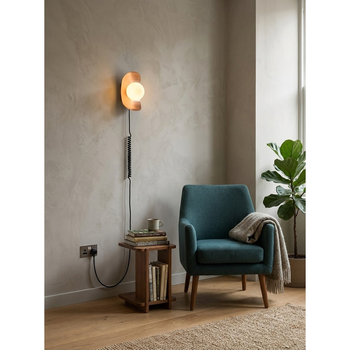 Organic Brass Plug-in Globe Wall Lamp