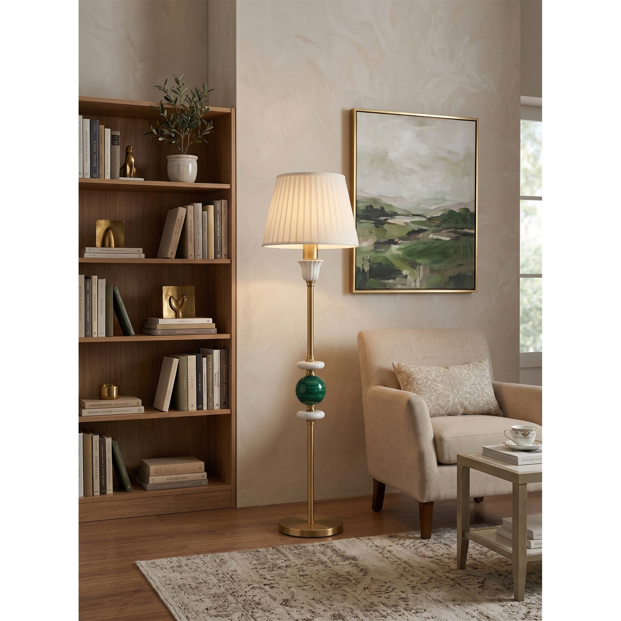 Malachite Green Brass Pleated Floor Lamp