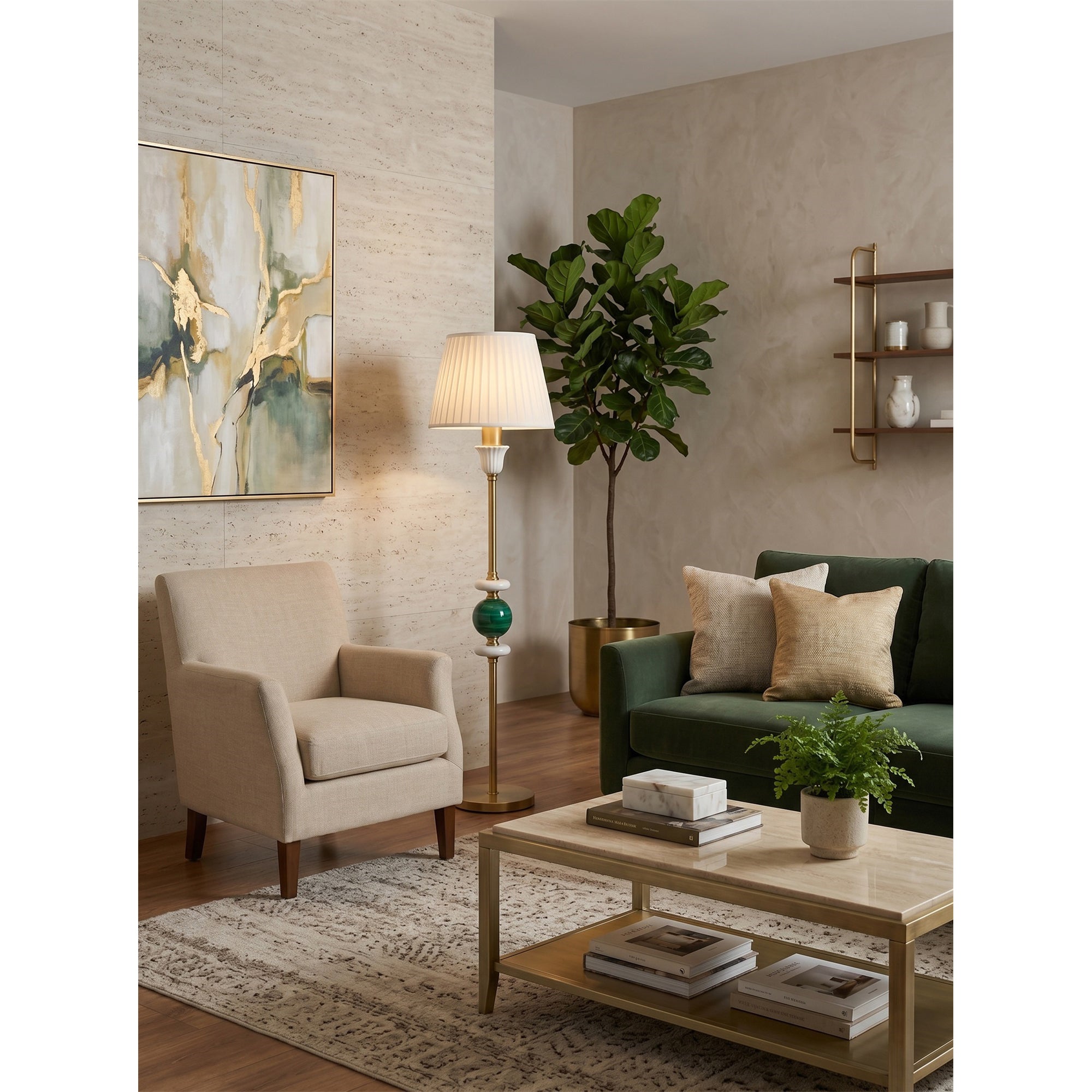 Malachite Green Brass Pleated Floor Lamp