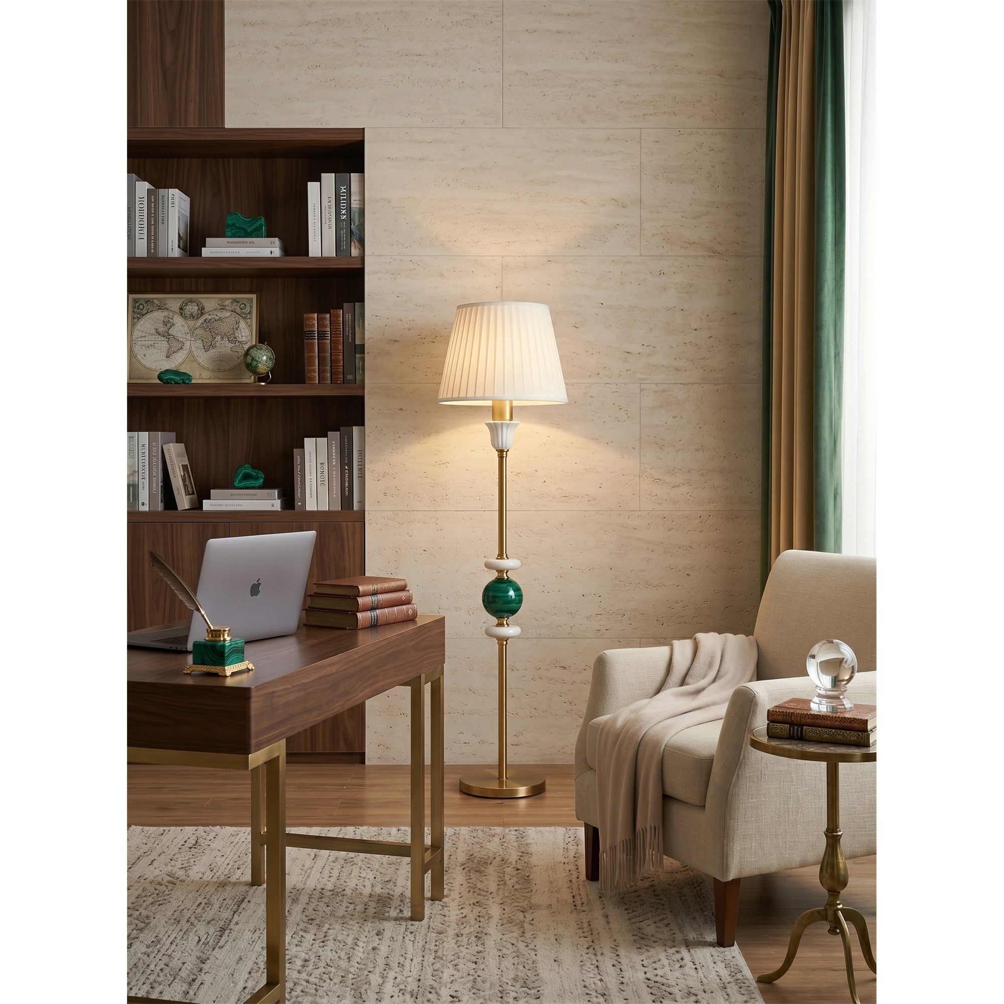 Malachite Green Brass Pleated Floor Lamp