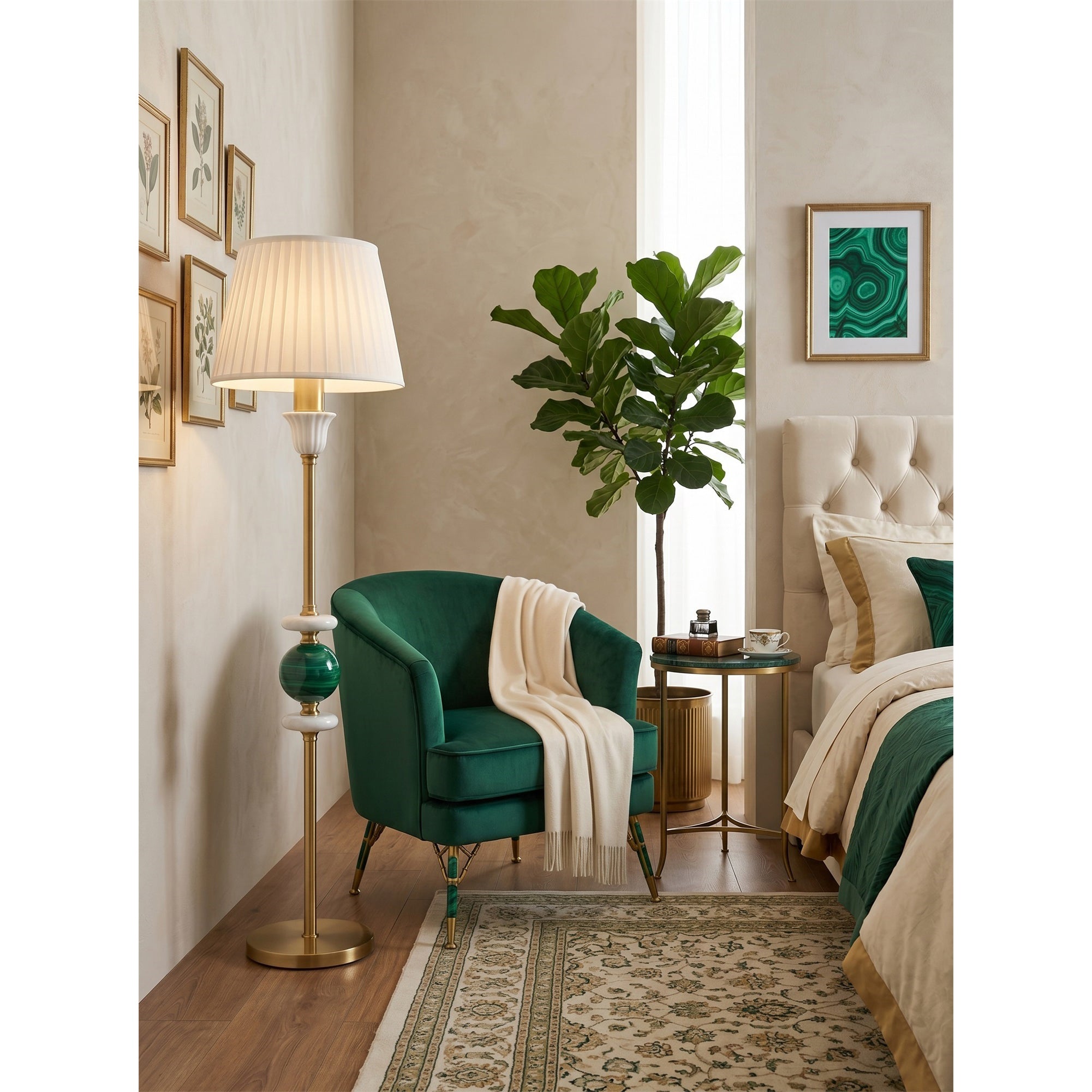 Malachite Green Brass Pleated Floor Lamp