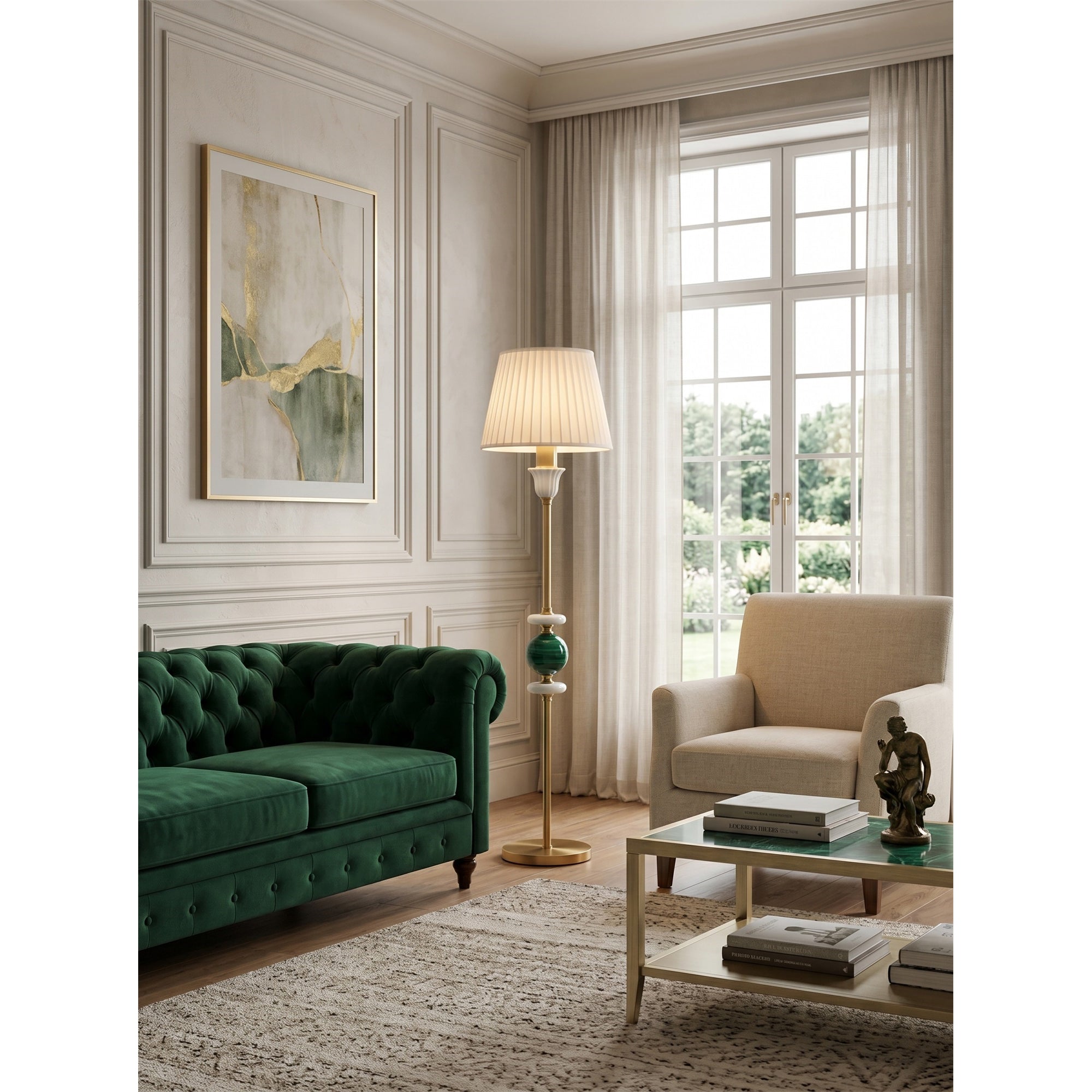 Malachite Green Brass Pleated Floor Lamp
