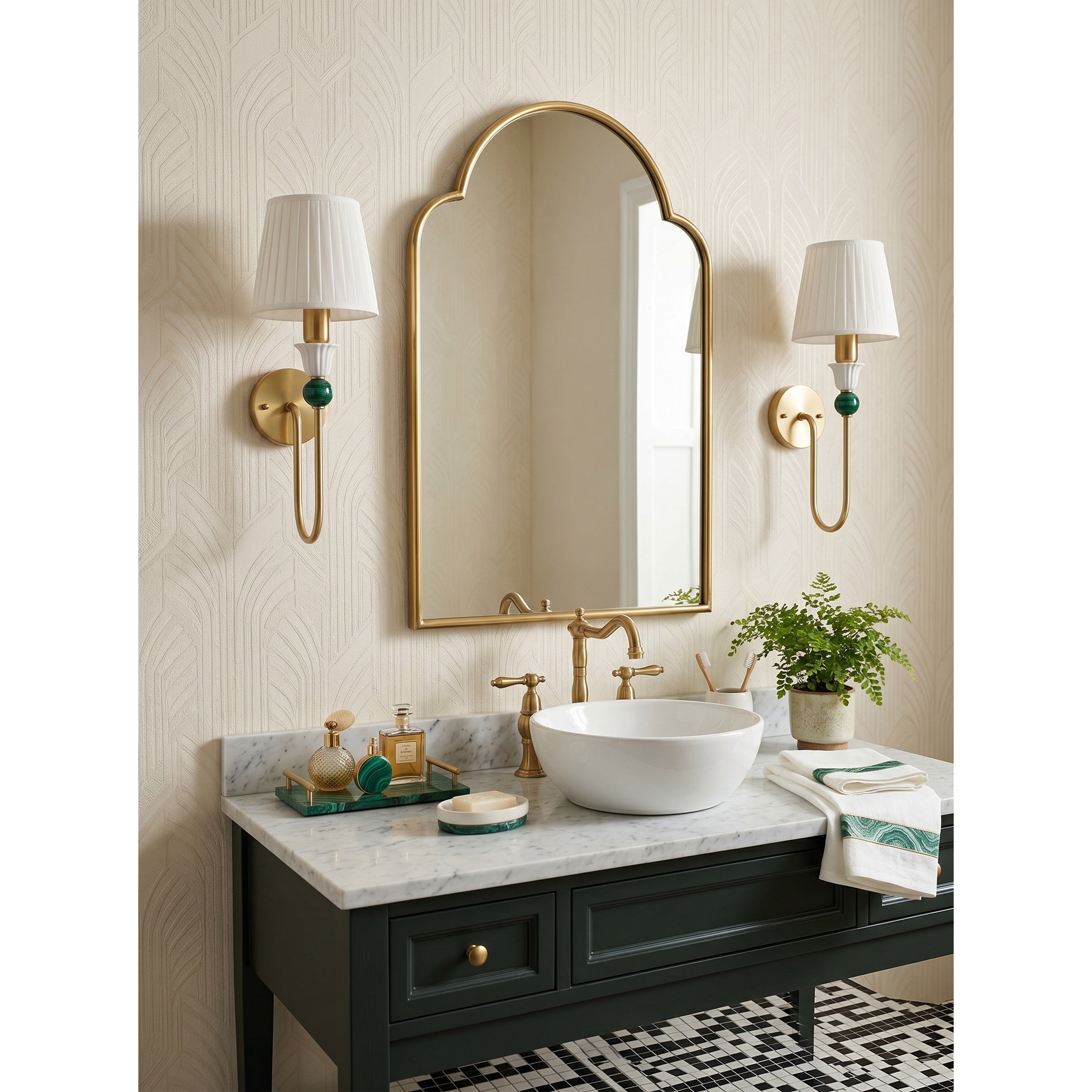 Malachite Sphere Brass Wall Sconce