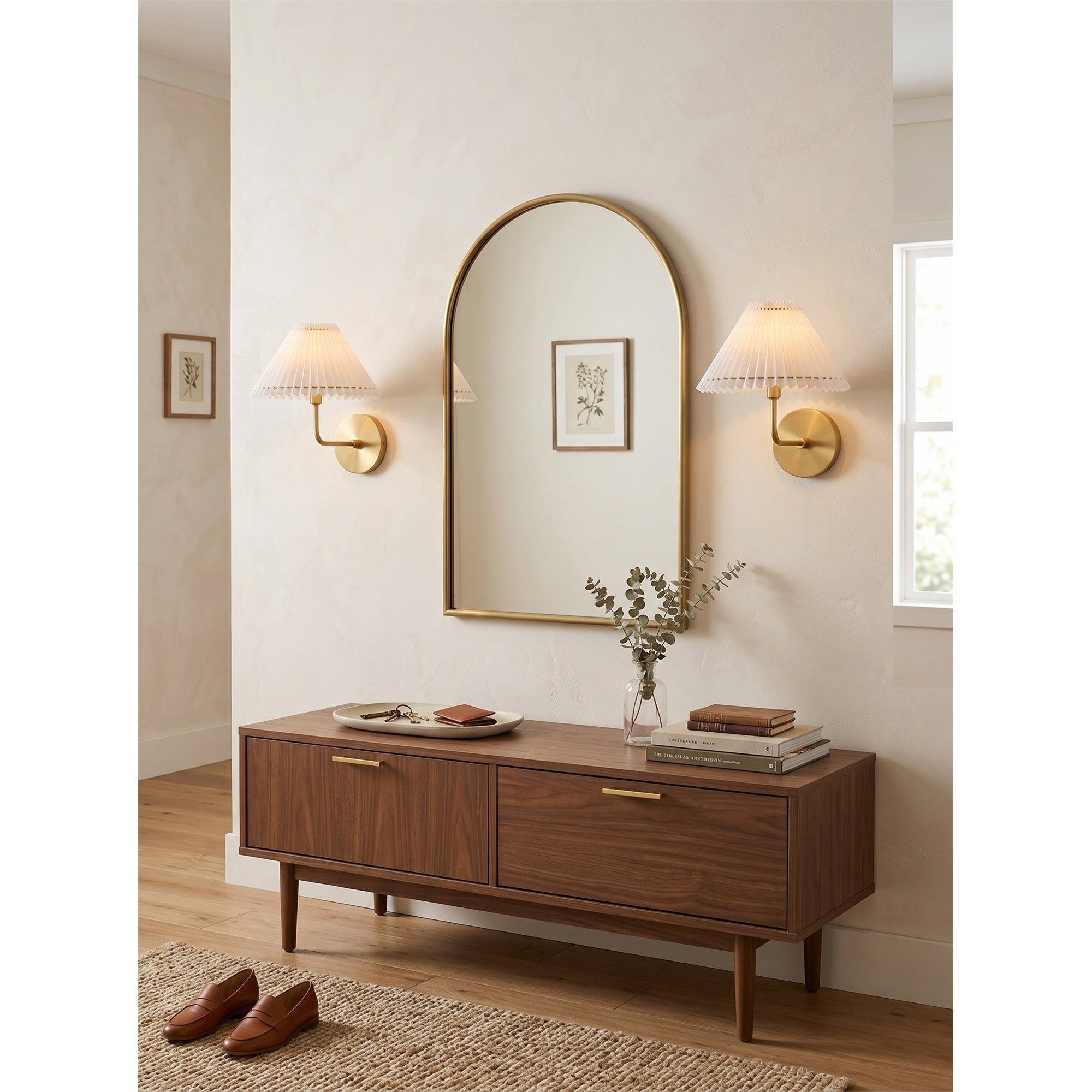 Pleated Fluted Shade Brass Wall Sconce