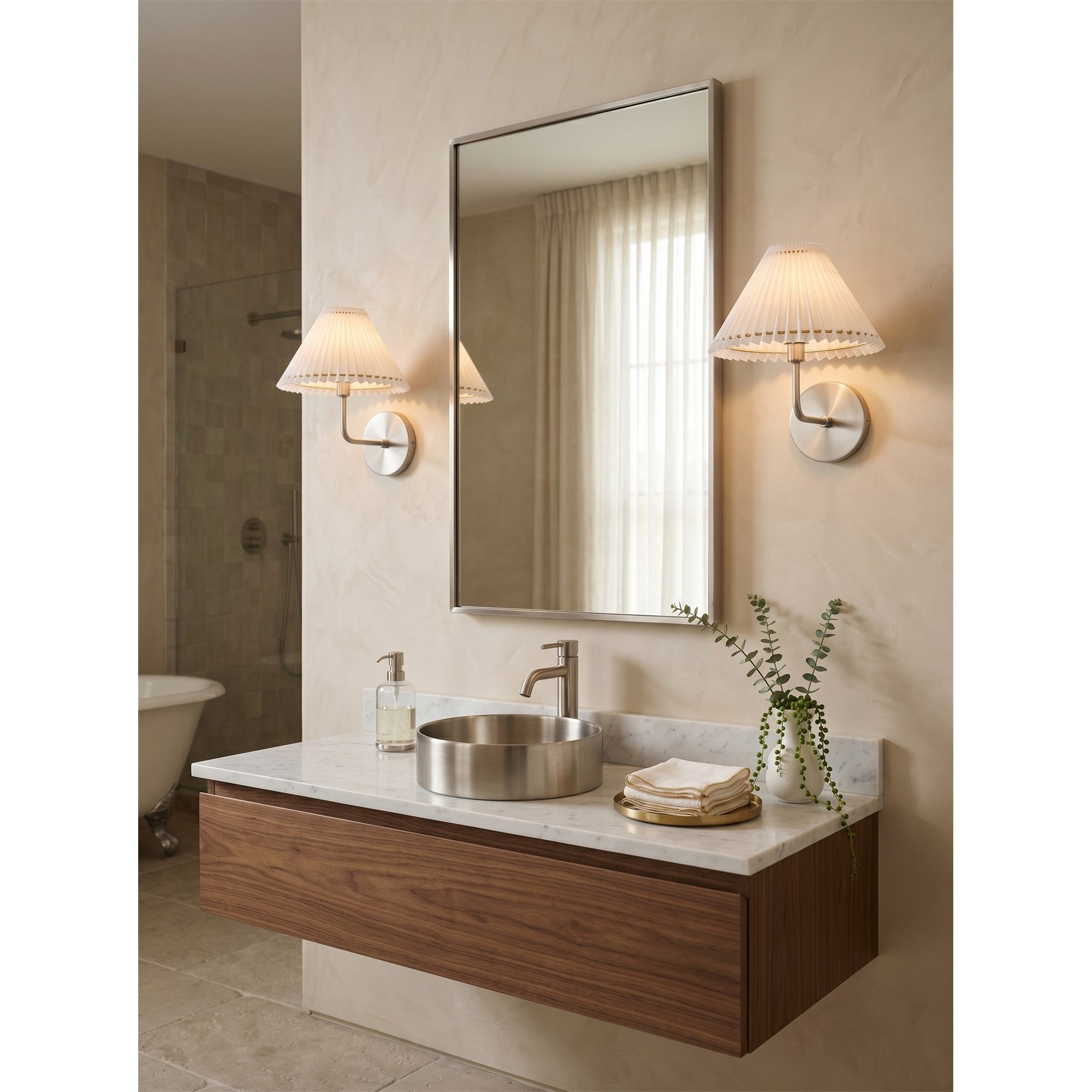 Pleated Fluted Shade Brass Wall Sconce