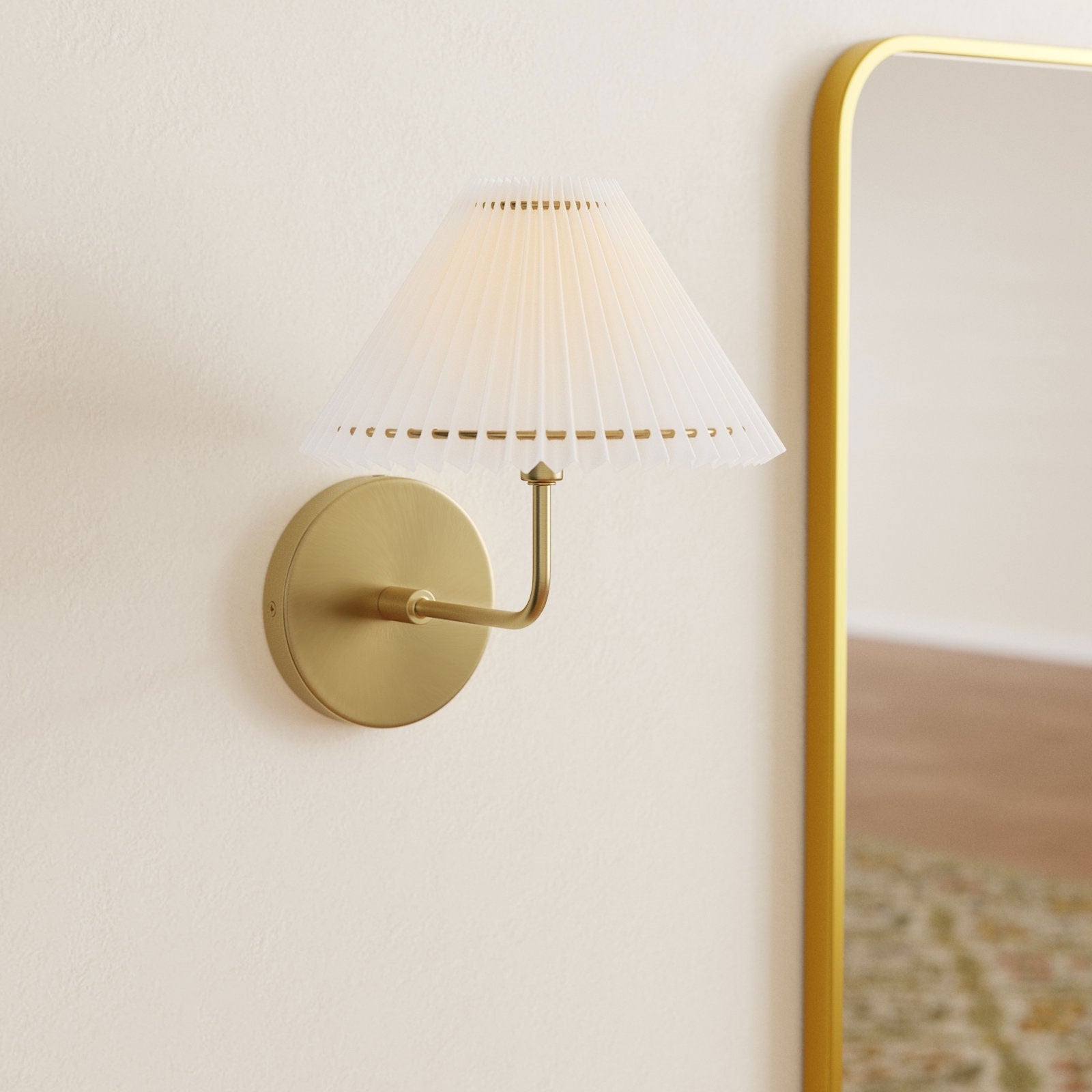 Pleated Fluted Shade Brass Wall Sconce