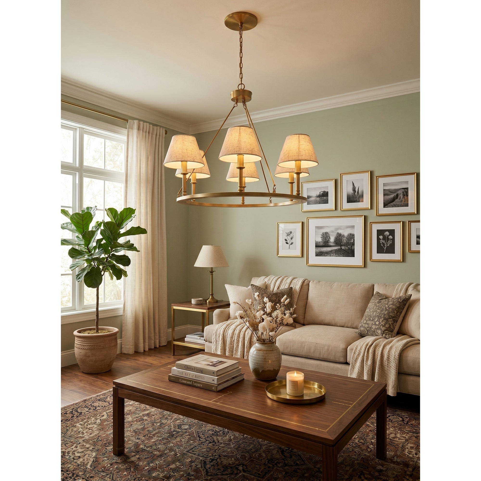 6-Light Wagon Wheel Linen Chandelier