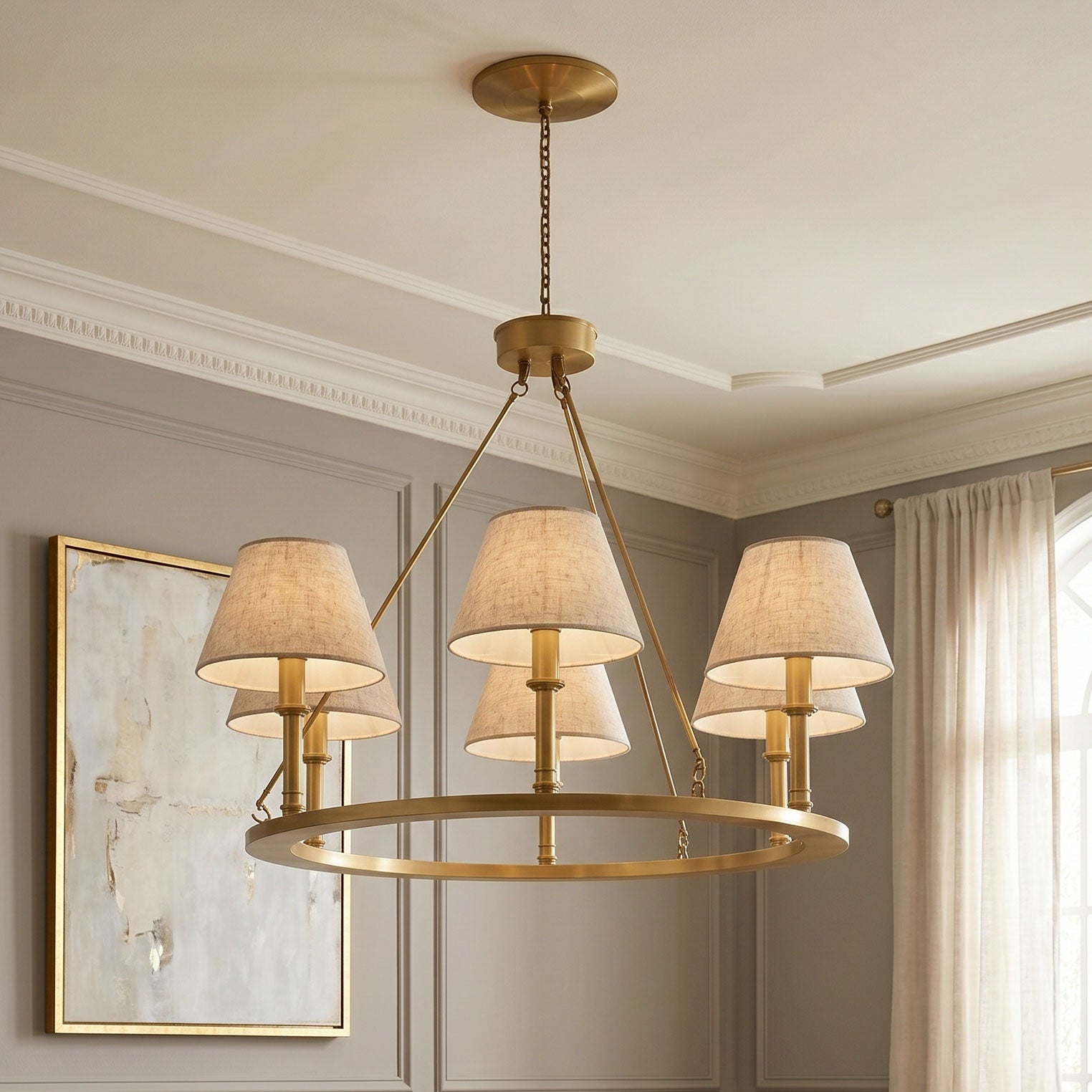 6-Light Wagon Wheel Linen Chandelier