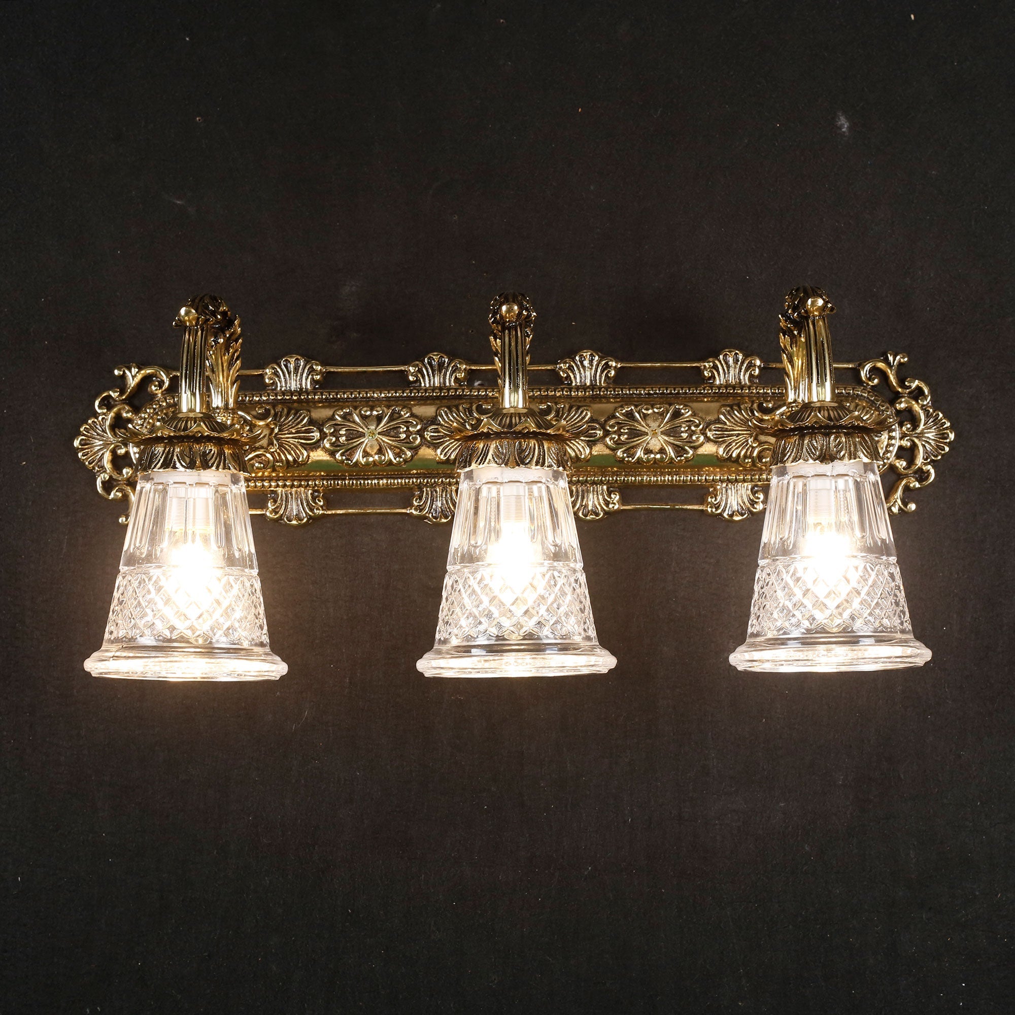 3-Light Cut Glass Brass Vanity Sconce