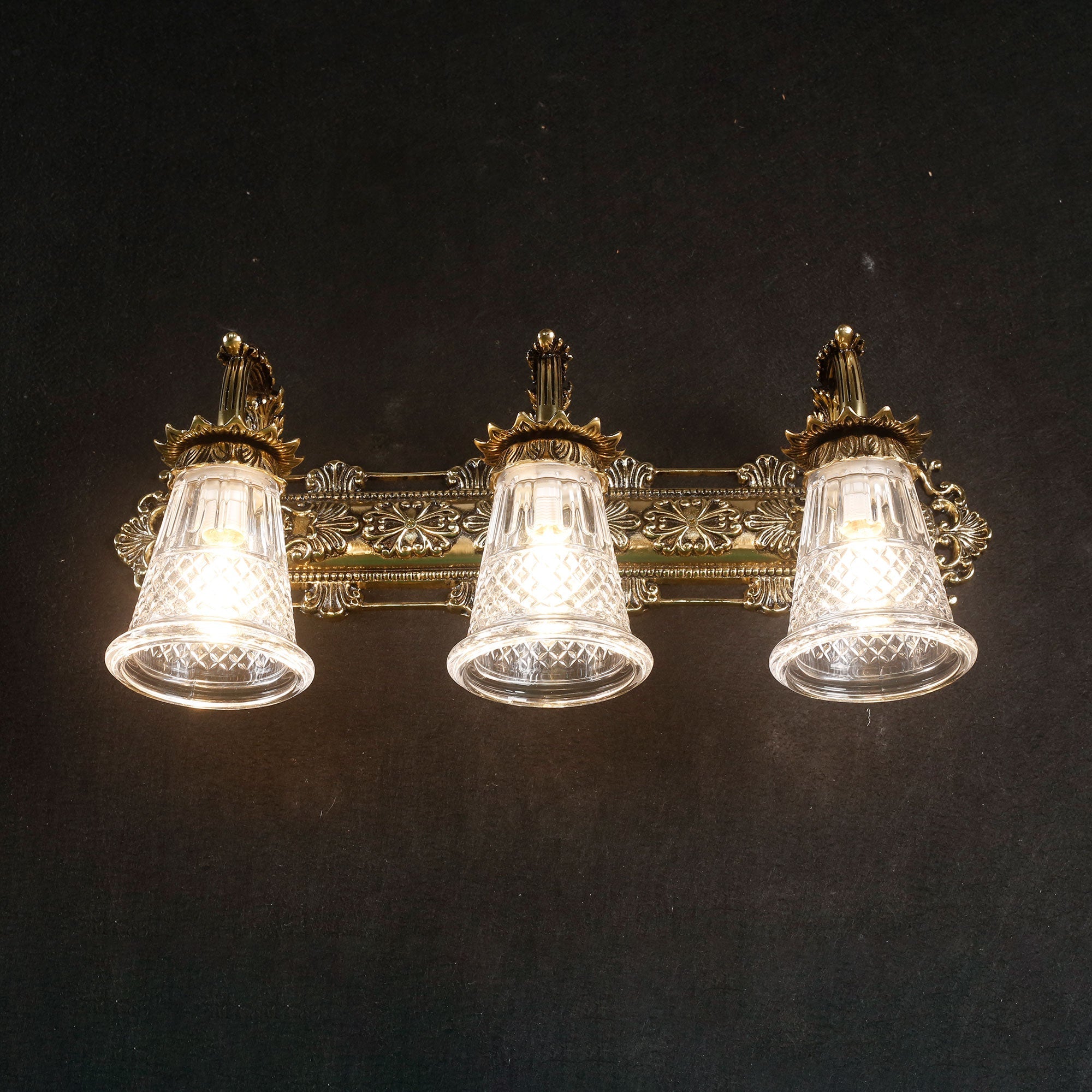 3-Light Cut Glass Brass Vanity Sconce