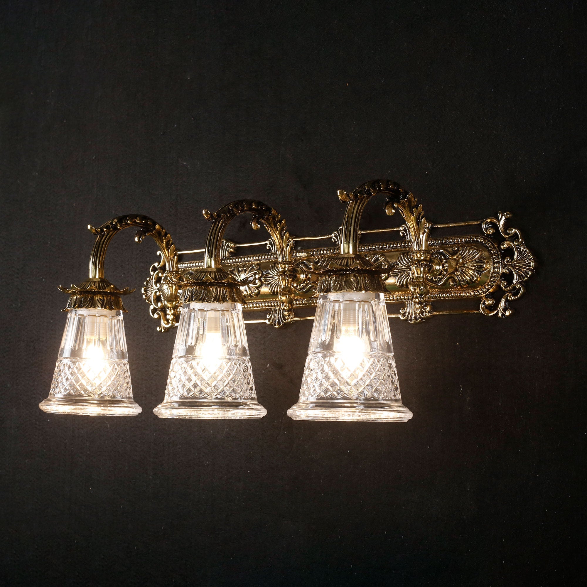 3-Light Cut Glass Brass Vanity Sconce