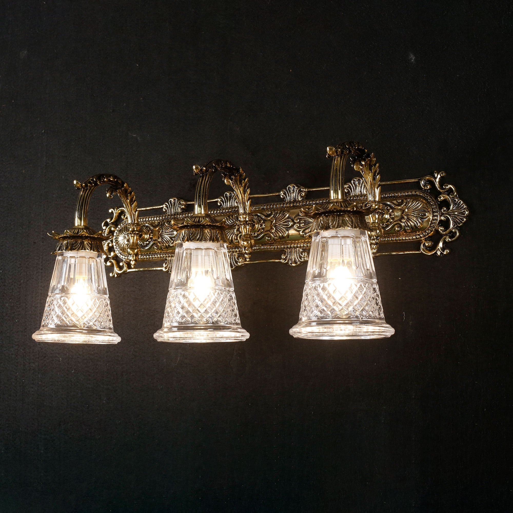 3-Light Cut Glass Brass Vanity Sconce
