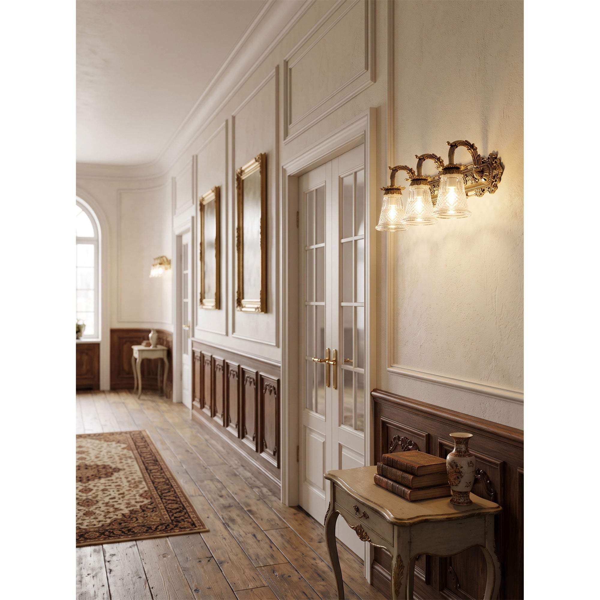 3-Light Cut Glass Brass Vanity Sconce
