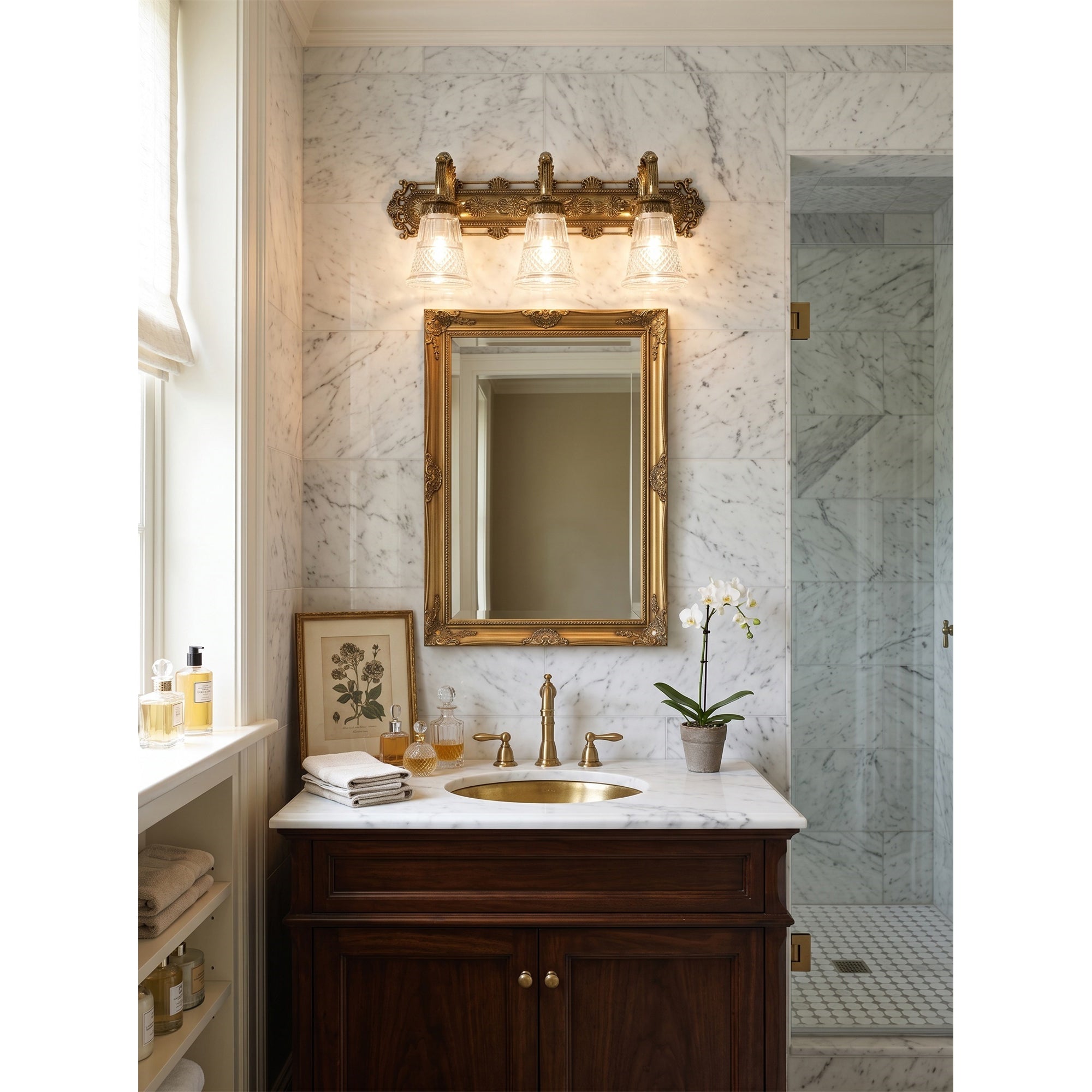 3-Light Cut Glass Brass Vanity Sconce