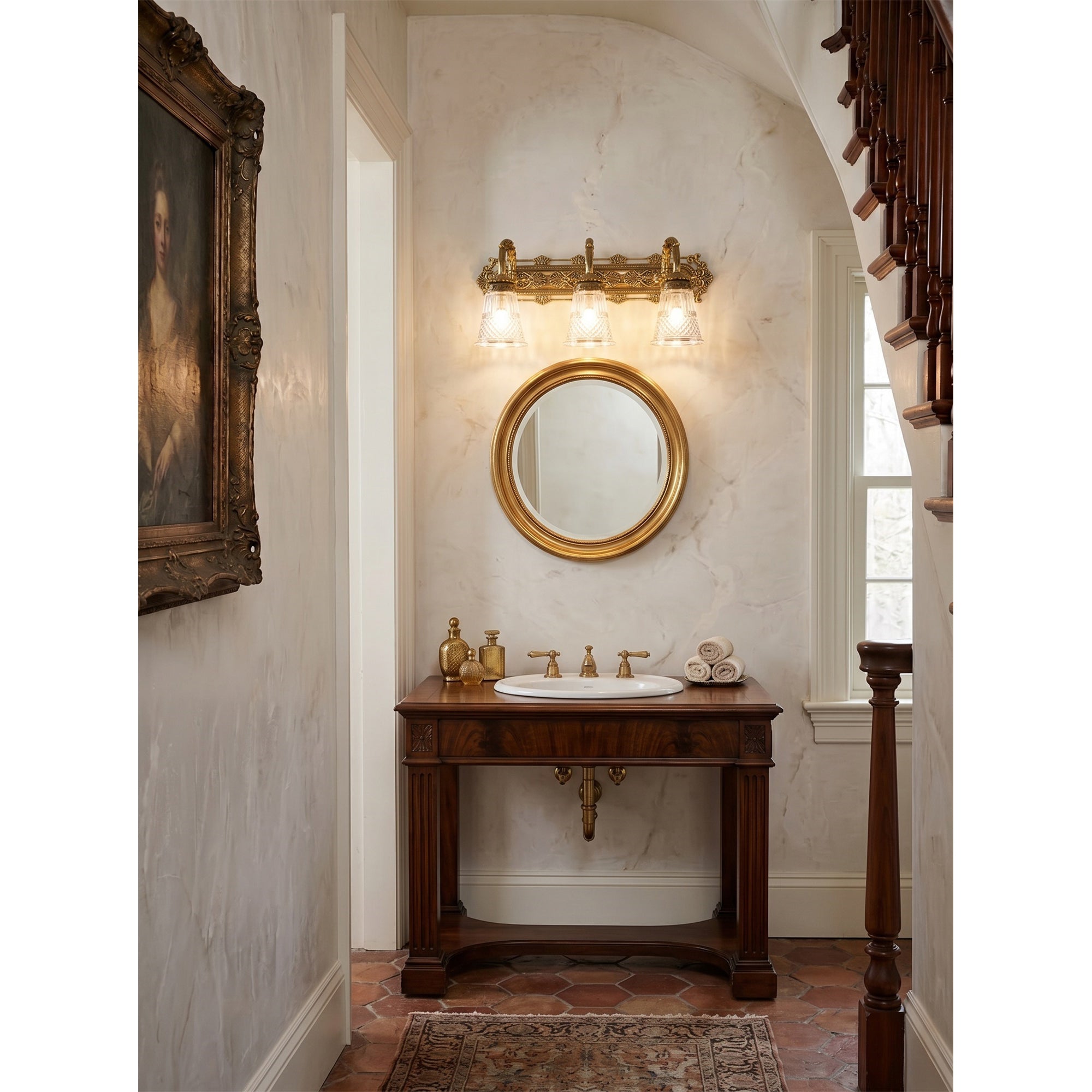 3-Light Cut Glass Brass Vanity Sconce