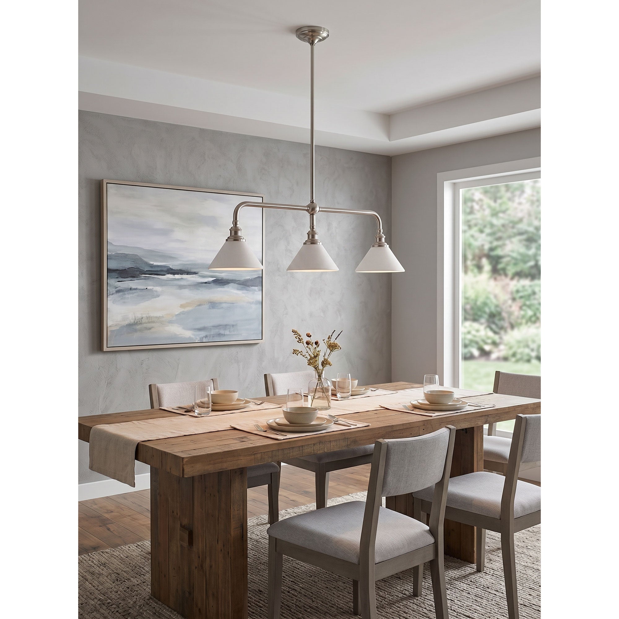 3-Light Brass Conical Island Chandelier