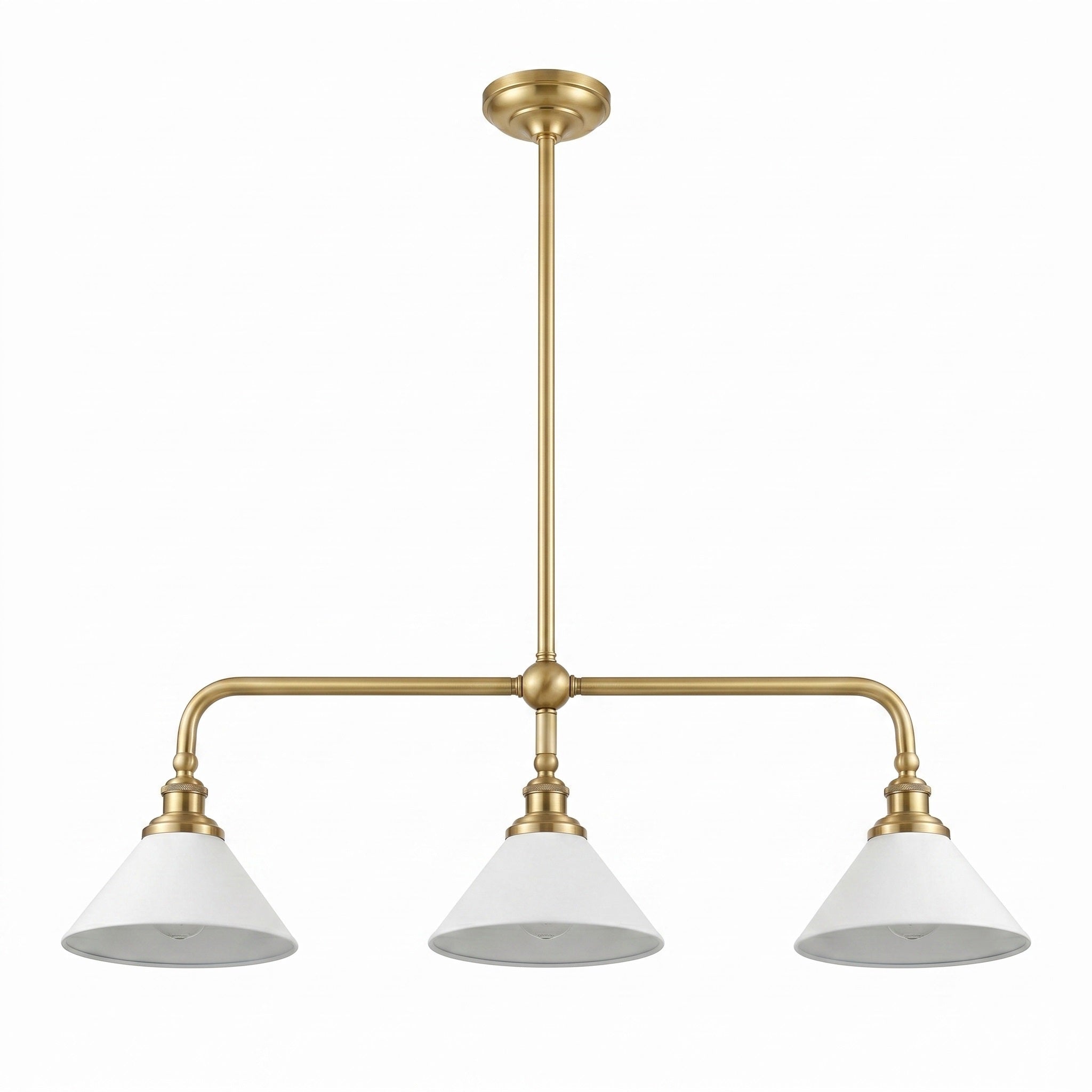 3-Light Brass Conical Island Chandelier