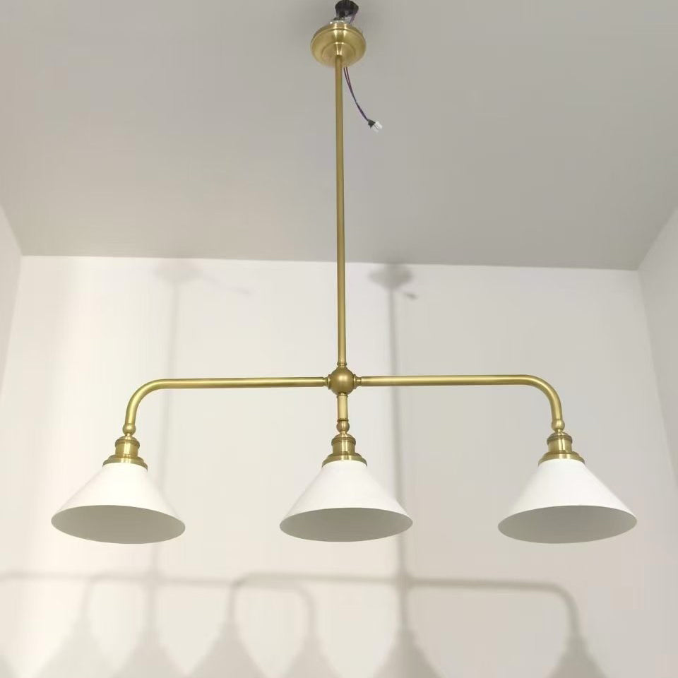 3-Light Brass Conical Island Chandelier