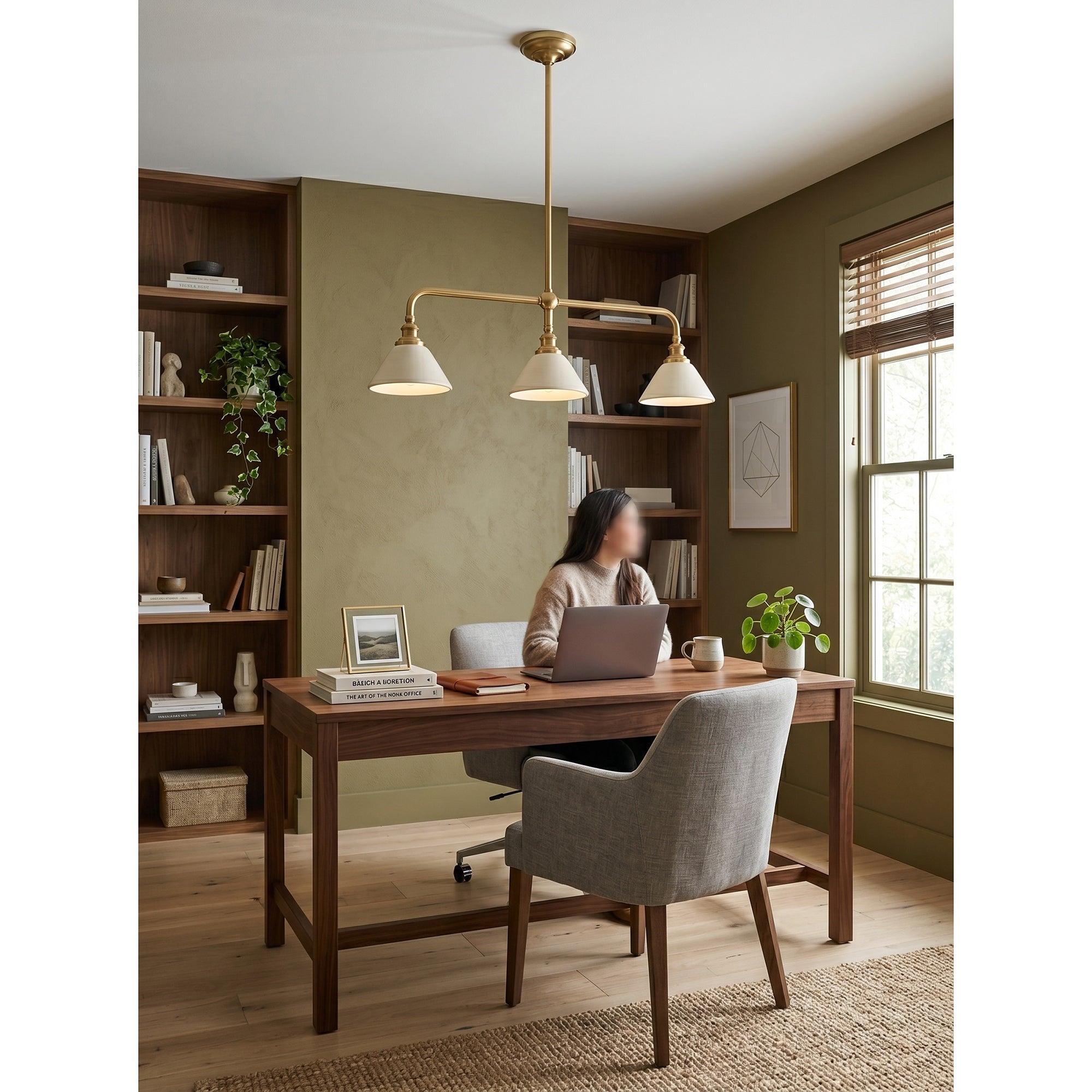 3-Light Brass Conical Island Chandelier