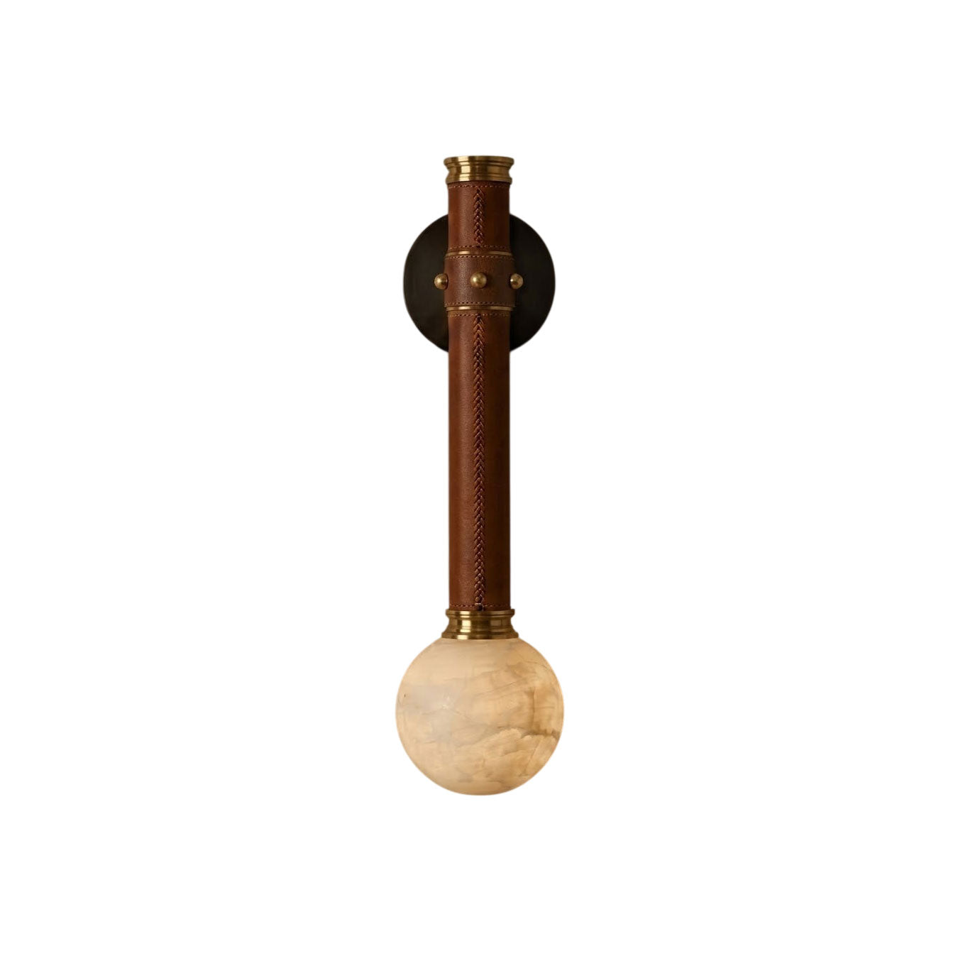 Stitched Leather Alabaster Globe Sconce