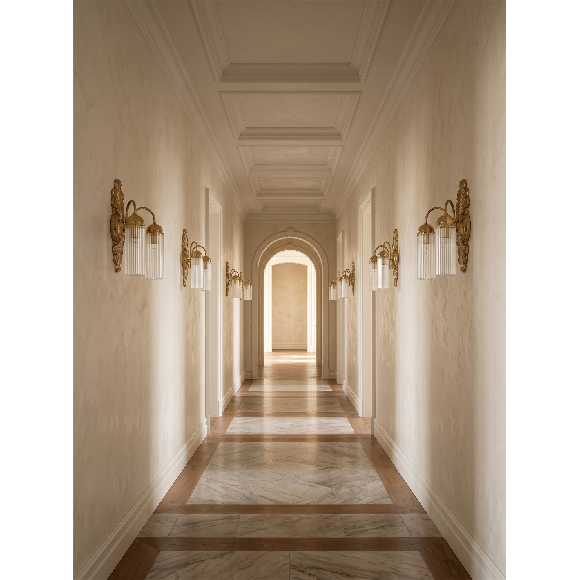 Baroque Brass Fluted Glass Wall Sconce