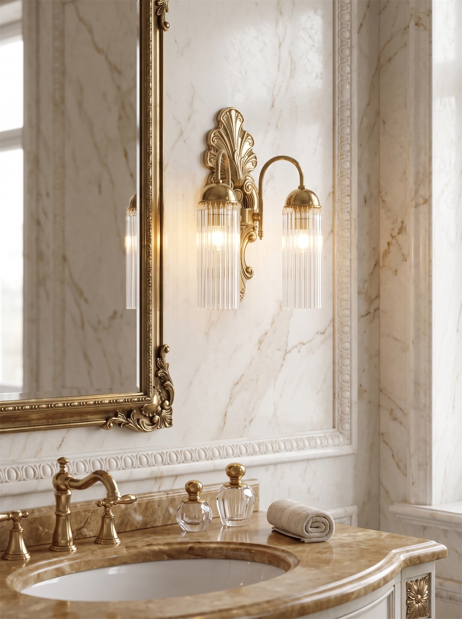Baroque Brass Fluted Glass Wall Sconce
