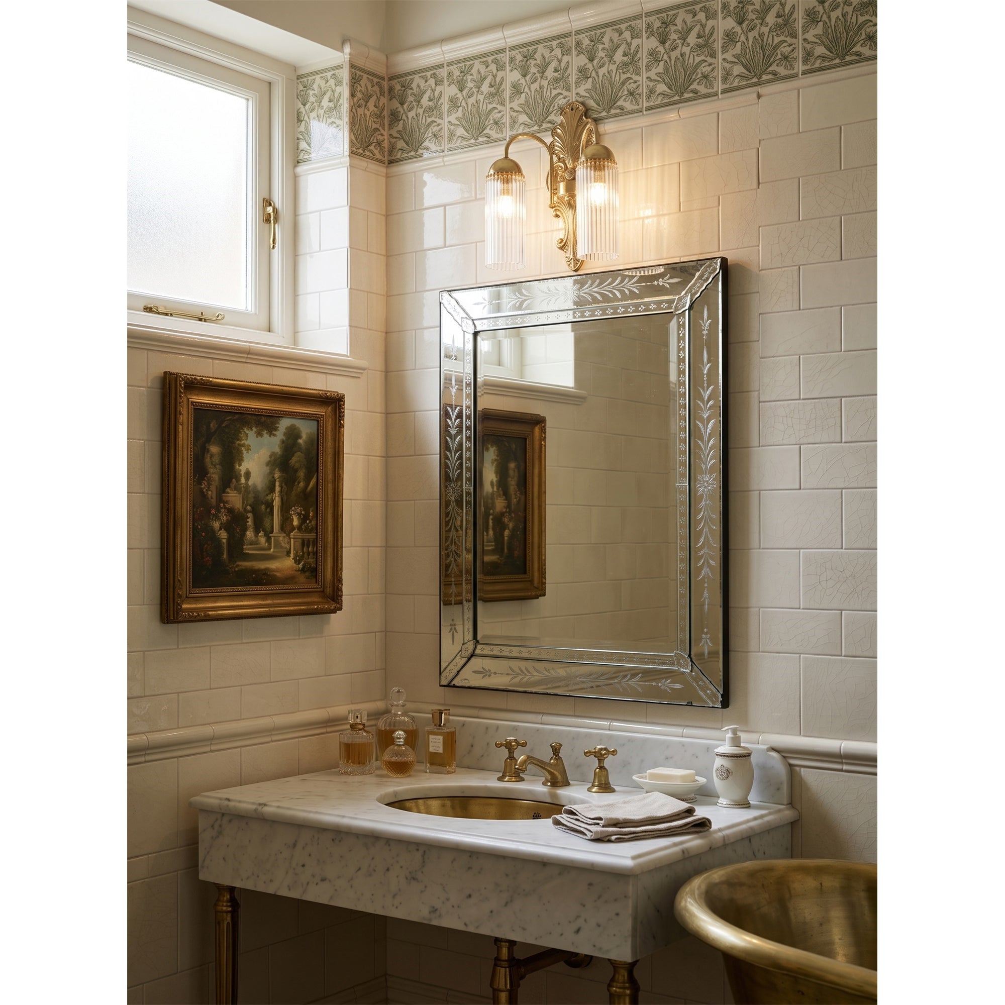 Baroque Brass Fluted Glass Wall Sconce